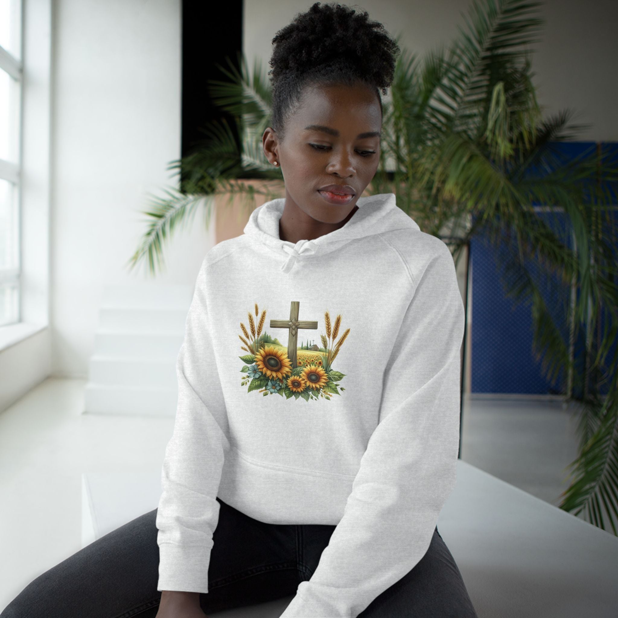 Sunflower Cross Hoodie — Christian Faith Floral Pullover