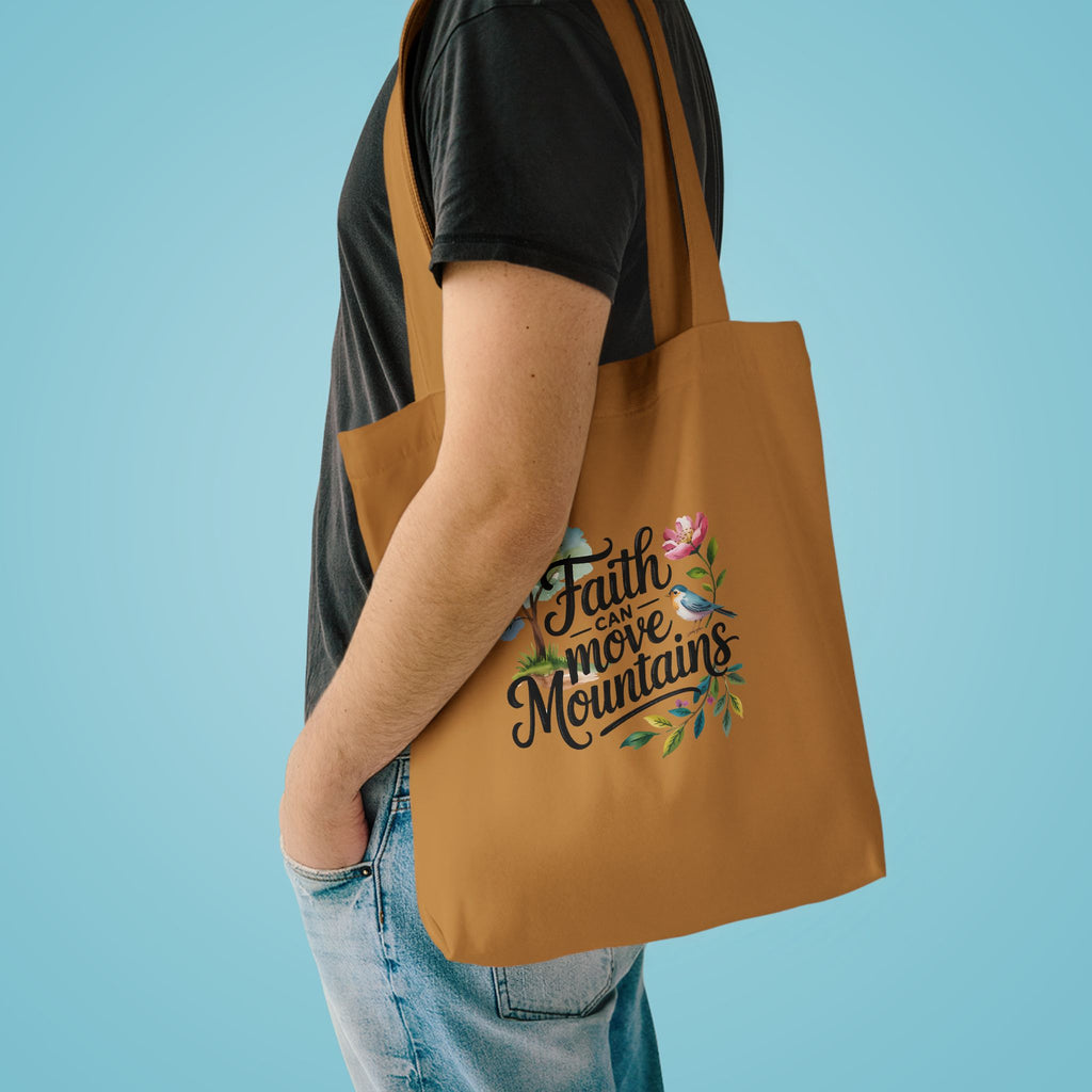Faith Can Move Mountains Cotton Tote Bag – Floral Inspirational Grocery & Gift Tote