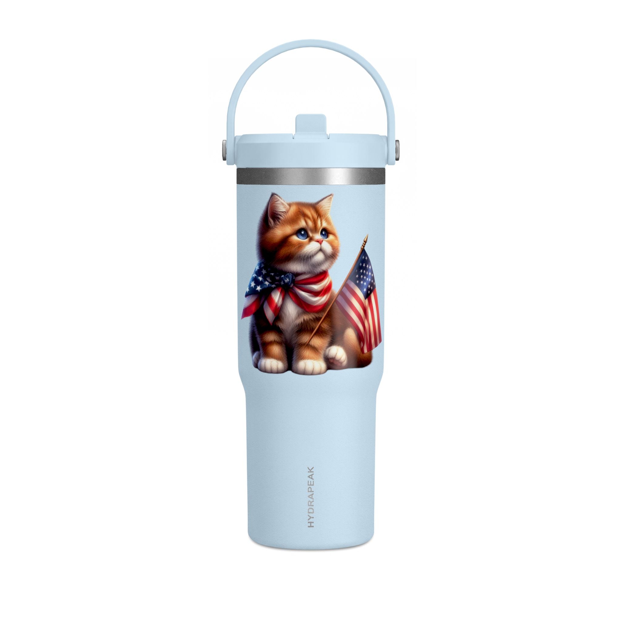 32oz Tumbler — Patriotic Kitten with American Flag Bandana