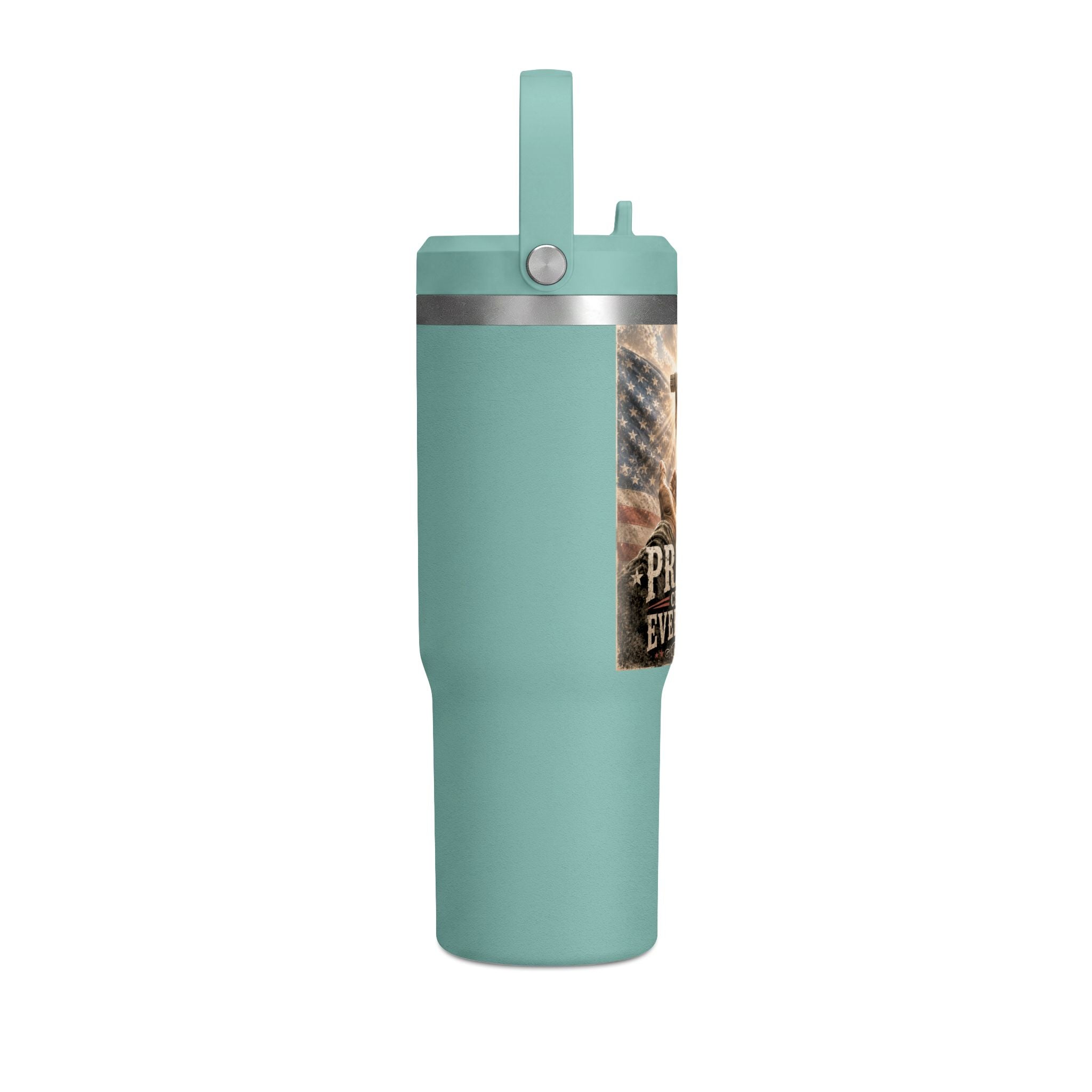 Prayer Changes Everything 32oz Tumbler - Christian Cross & American Flag Travel Cup