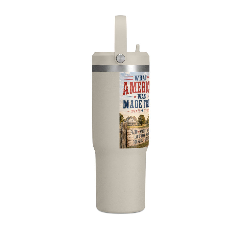 32oz Insulated Tumbler — Rustic 'What America Was Made From' Farm Flag Design