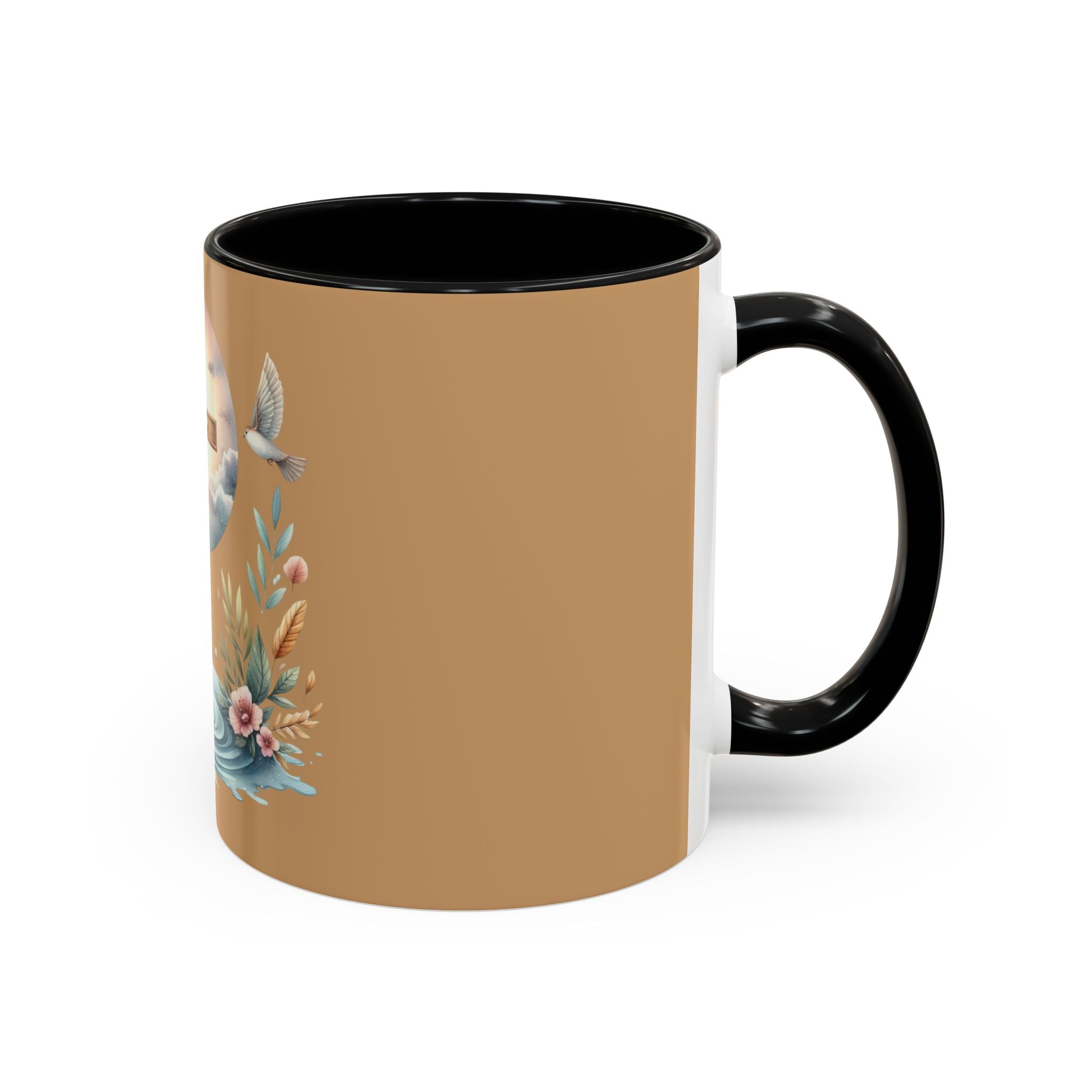 Christian Cross Accent Coffee Mug — Faith, Doves & Floral Baptism Gift (11/15oz)