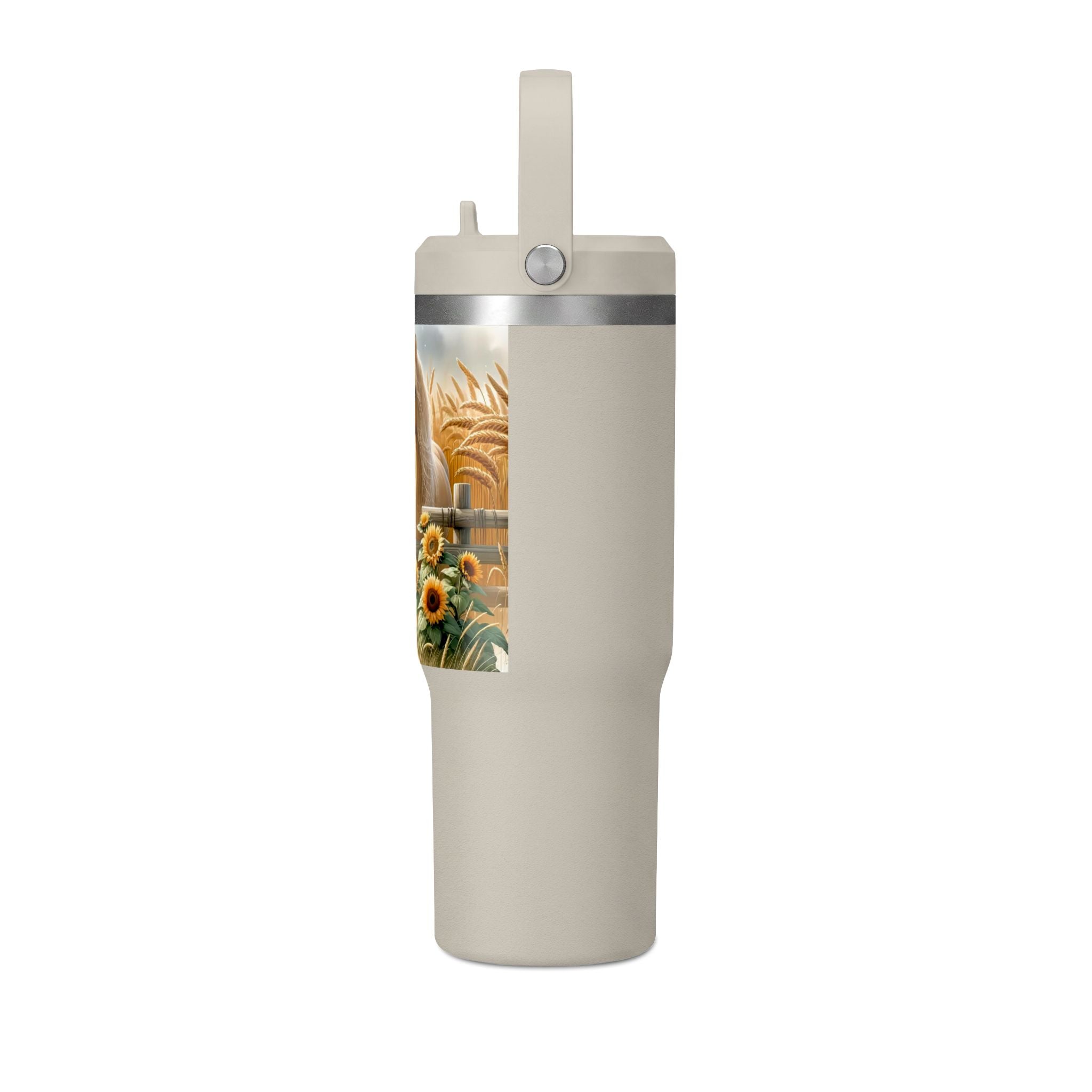 32oz Horse Tumbler — Sunflower Farm Scene Stainless Travel Cup