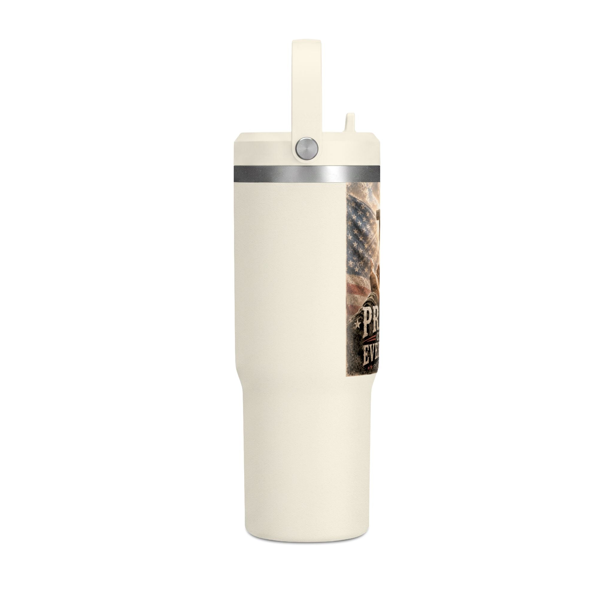 Prayer Changes Everything 32oz Tumbler - Christian Cross & American Flag Travel Cup