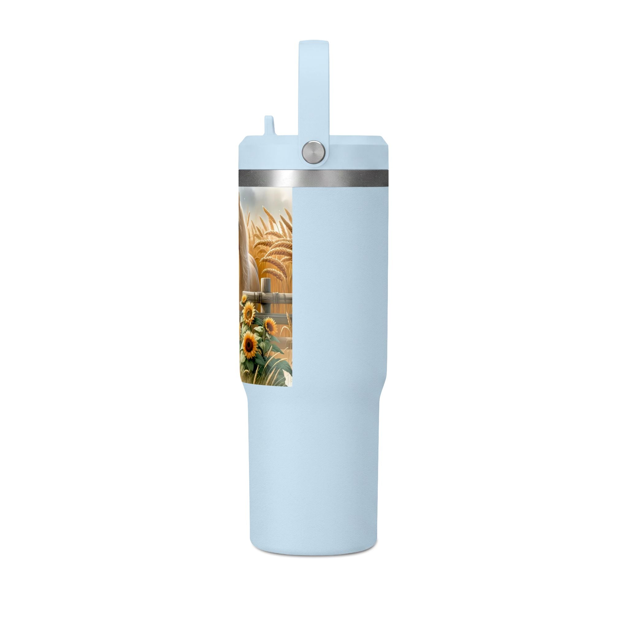 32oz Horse Tumbler — Sunflower Farm Scene Stainless Travel Cup
