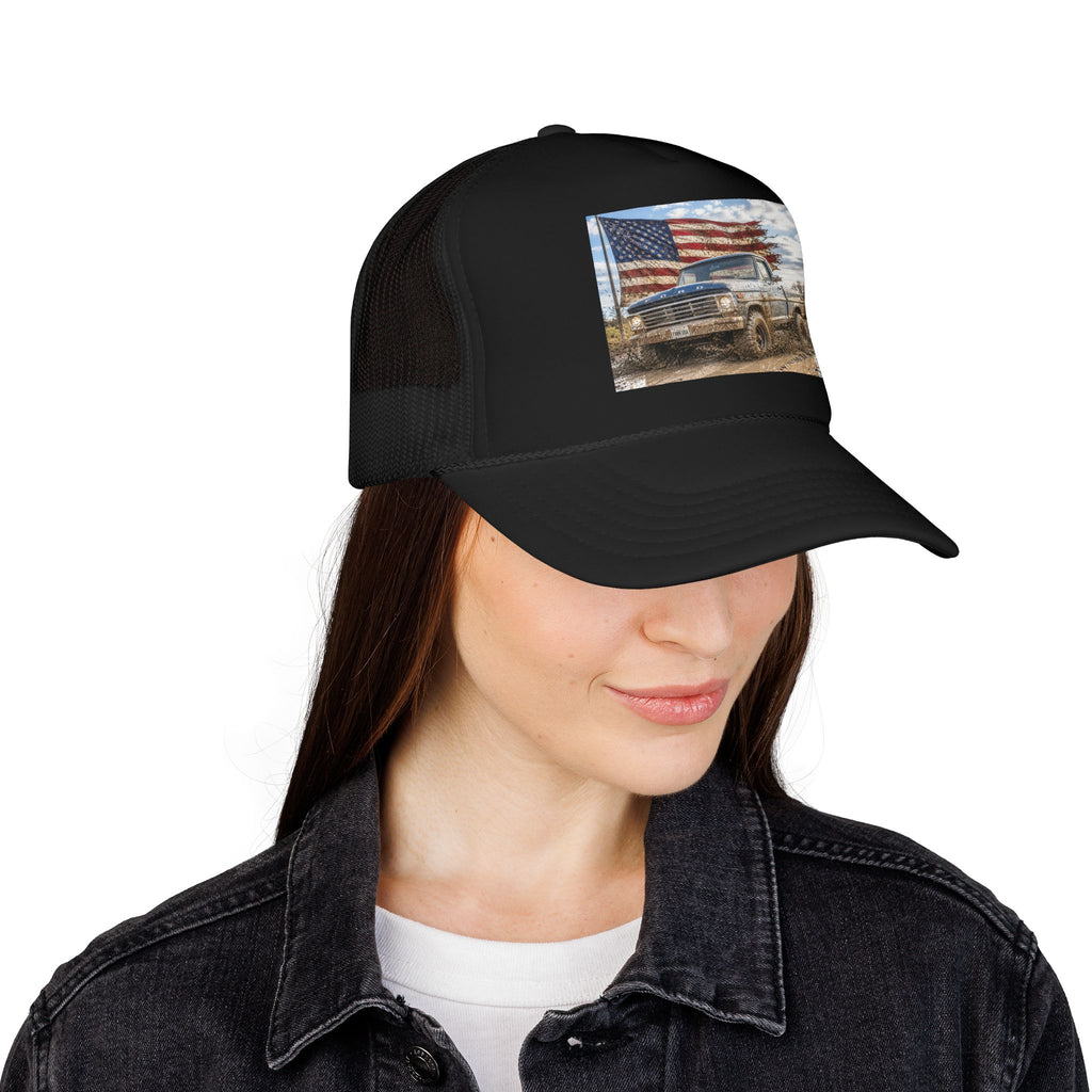 Patriotic Mud Truck Trucker Hat — American Flag Off-Road Foam Cap