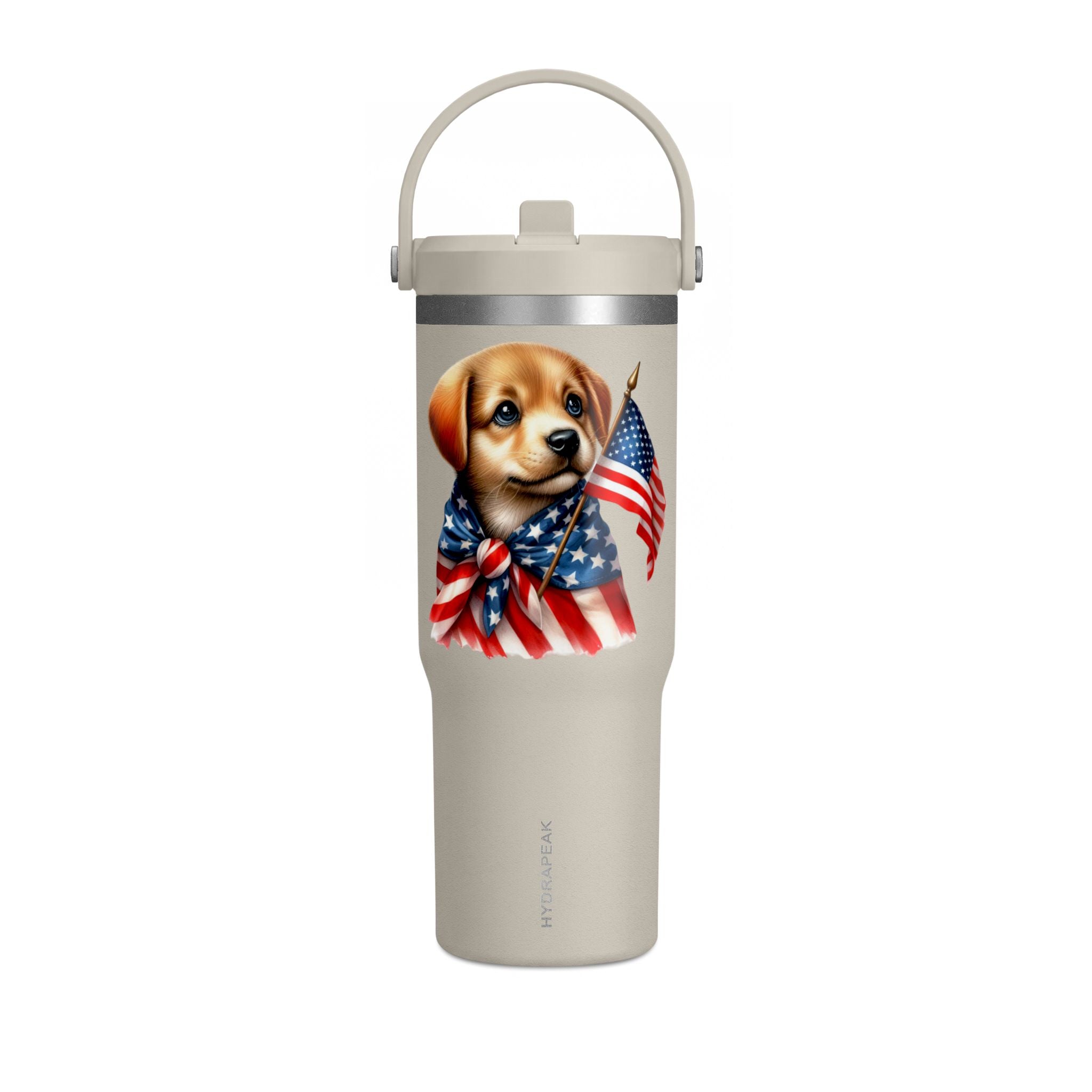 Patriotic Puppy 32oz Tumbler — American Flag Dog Travel Mug