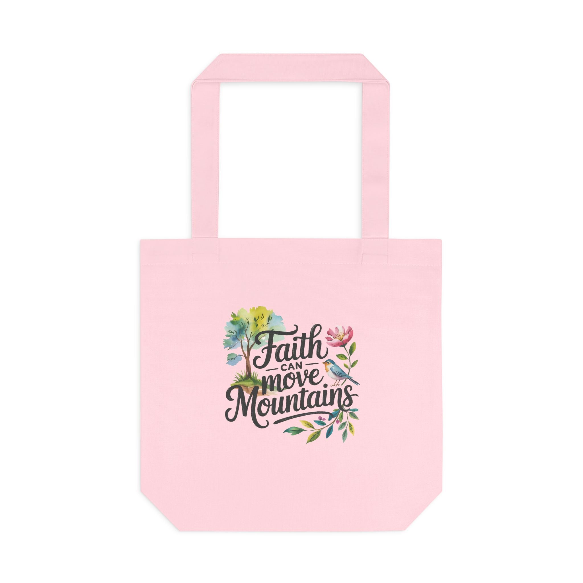 Faith Can Move Mountains Cotton Tote Bag – Floral Inspirational Grocery & Gift Tote