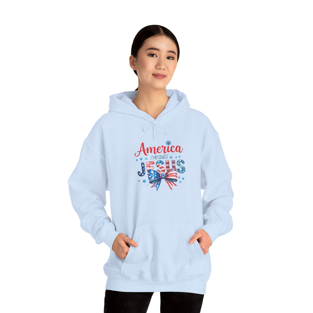 America Loves Jesus Patriotic Hoodie – Flag Bow Christian Sweatshirt