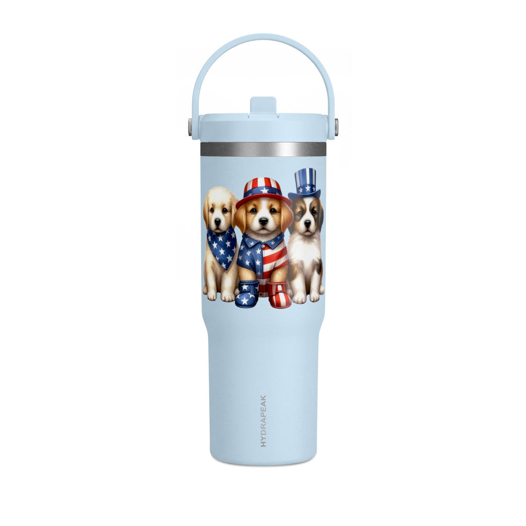 32oz Tumbler - Patriotic Puppies American Flag Travel Cup