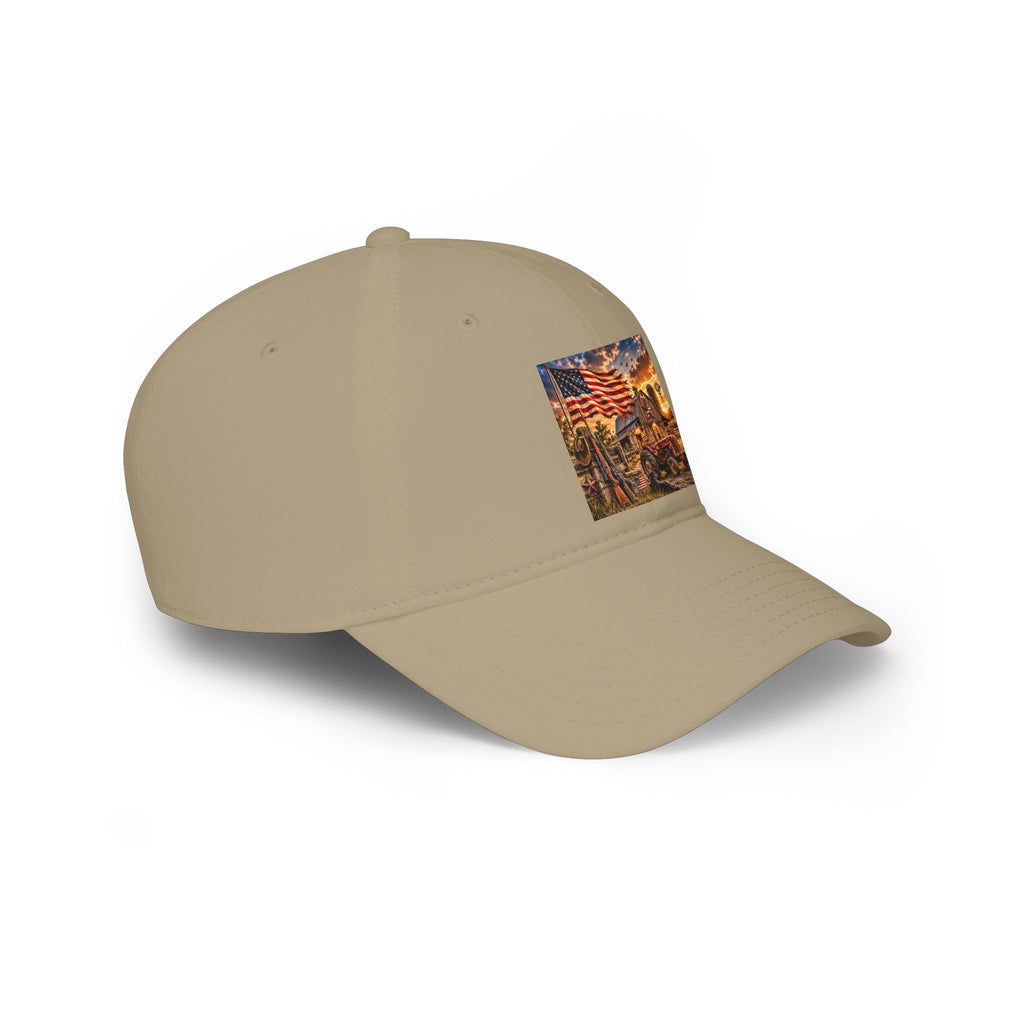 Patriotic Firefighter Scene Baseball Cap — American Flag Firefighter Tribute Hat