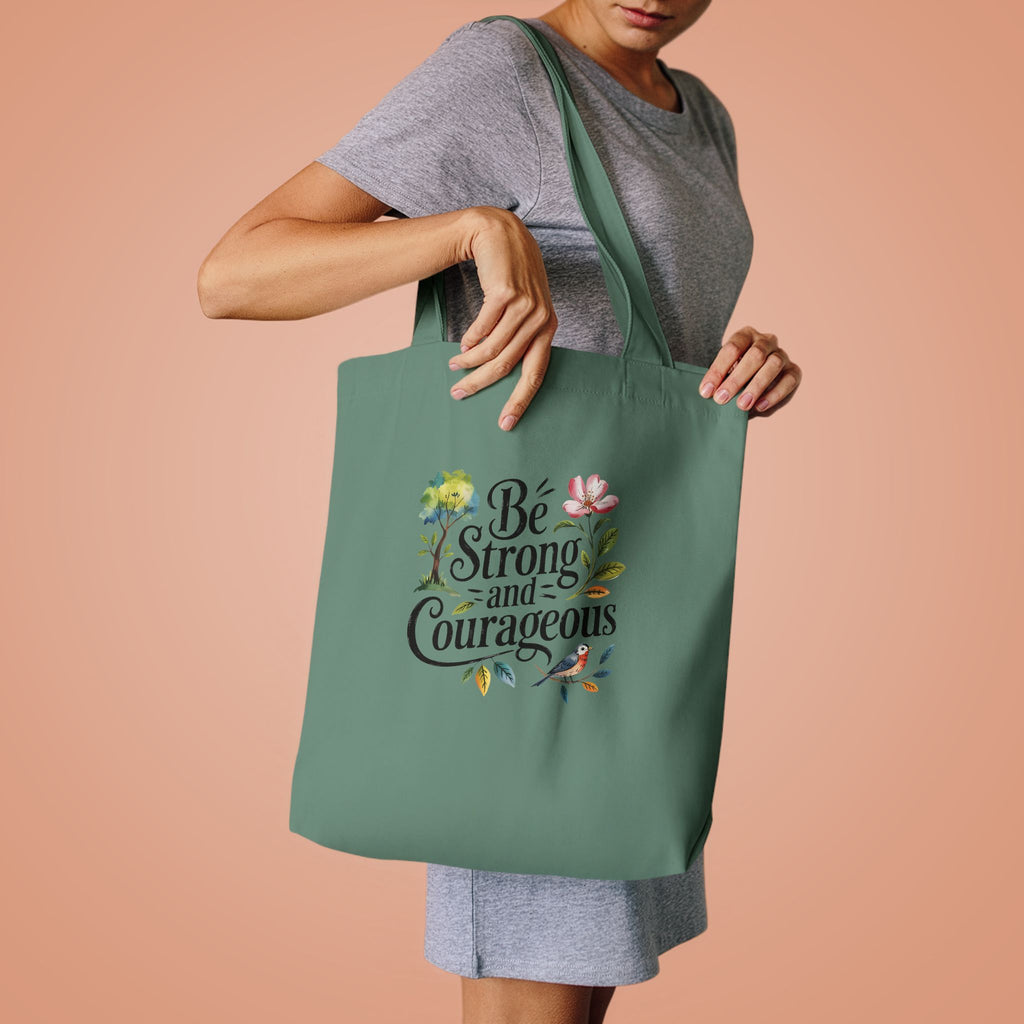 Be Strong and Courageous Cotton Tote - Inspirational Floral Eco Bag