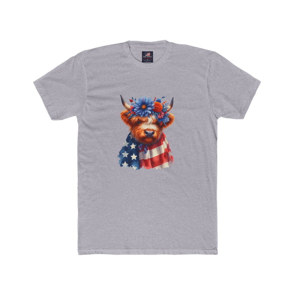 Patriotic Highland Cow T‑Shirt – American Flag & Floral Cow Graphic