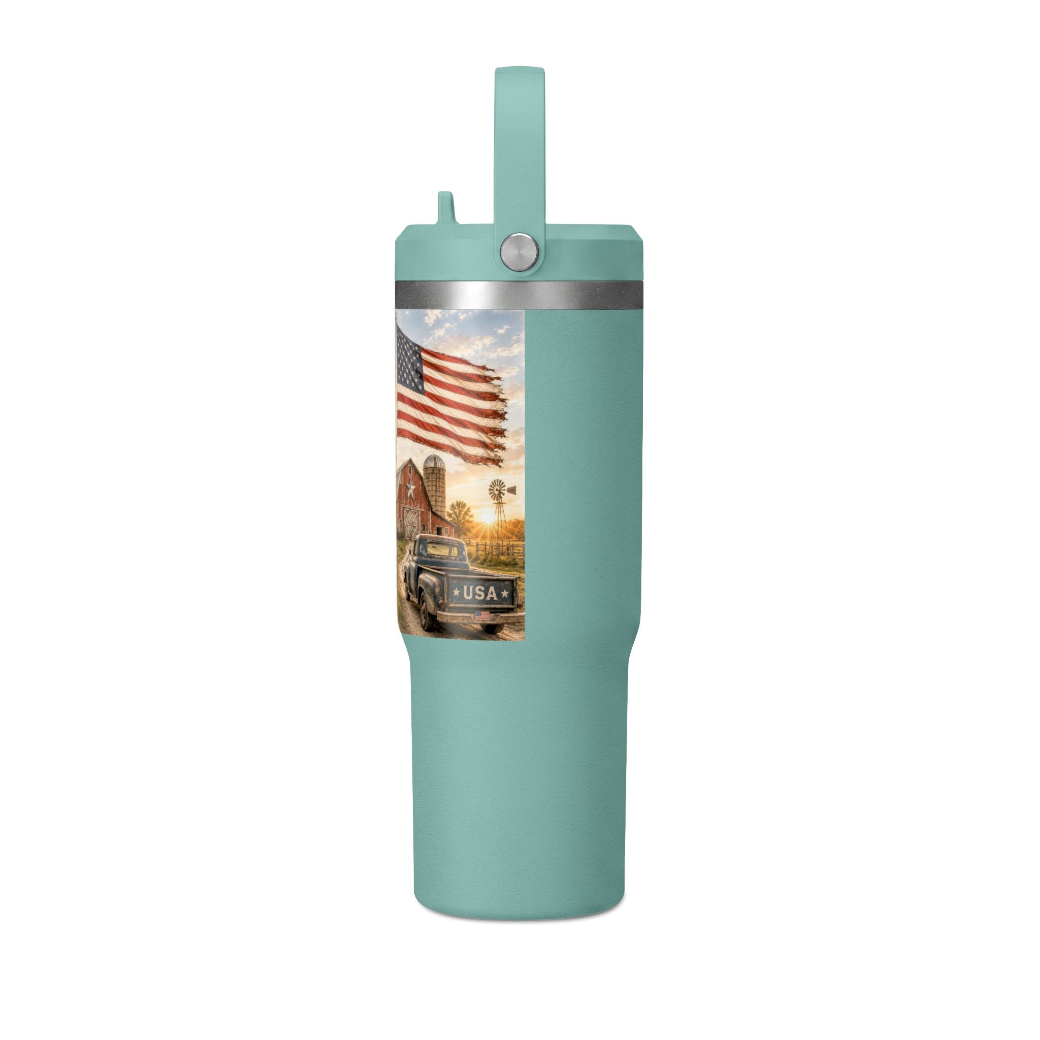 32oz Insulated Tumbler — Rustic 'What America Was Made From' Farm Flag Design