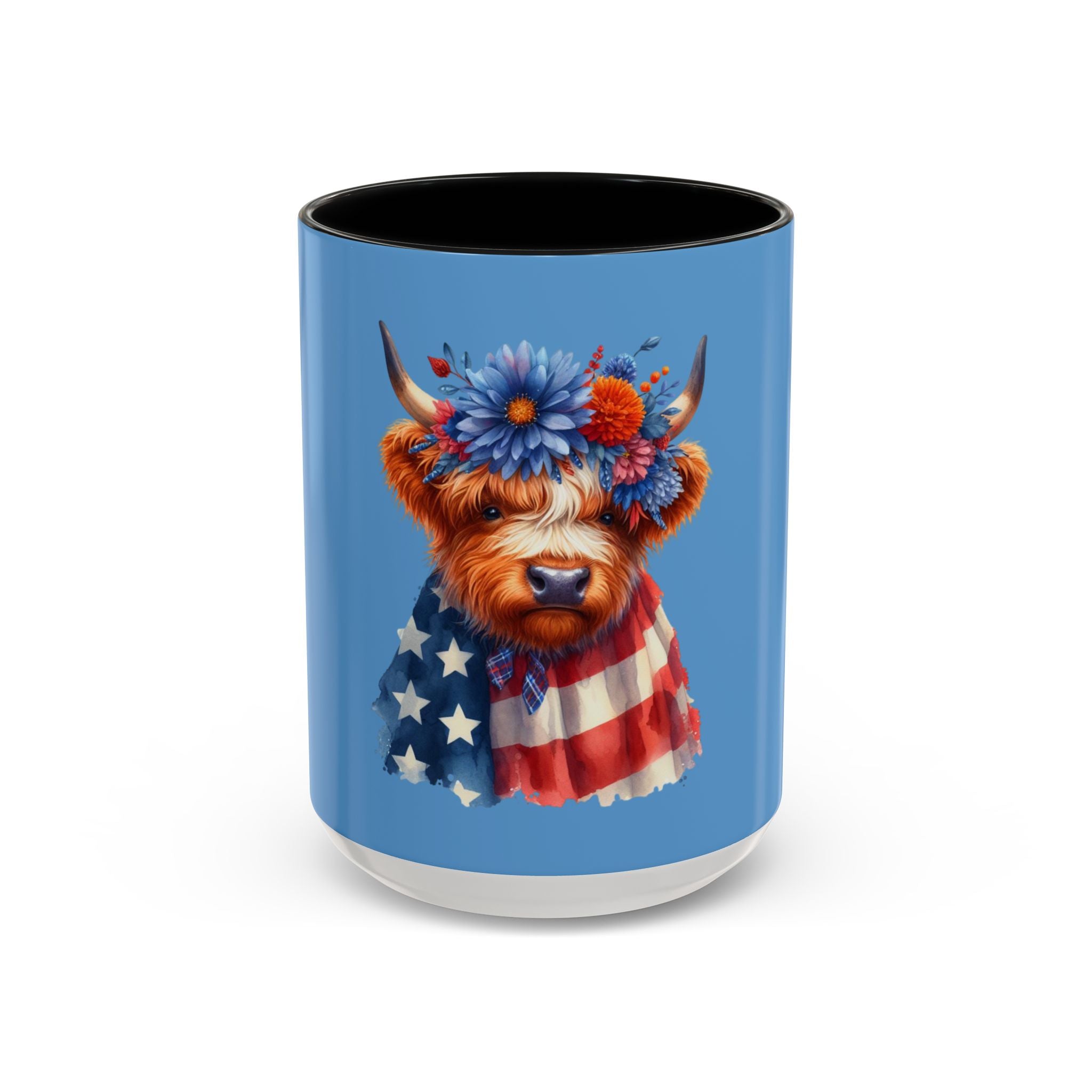 Patriotic Highland Cow Accent Coffee Mug – 11/15oz