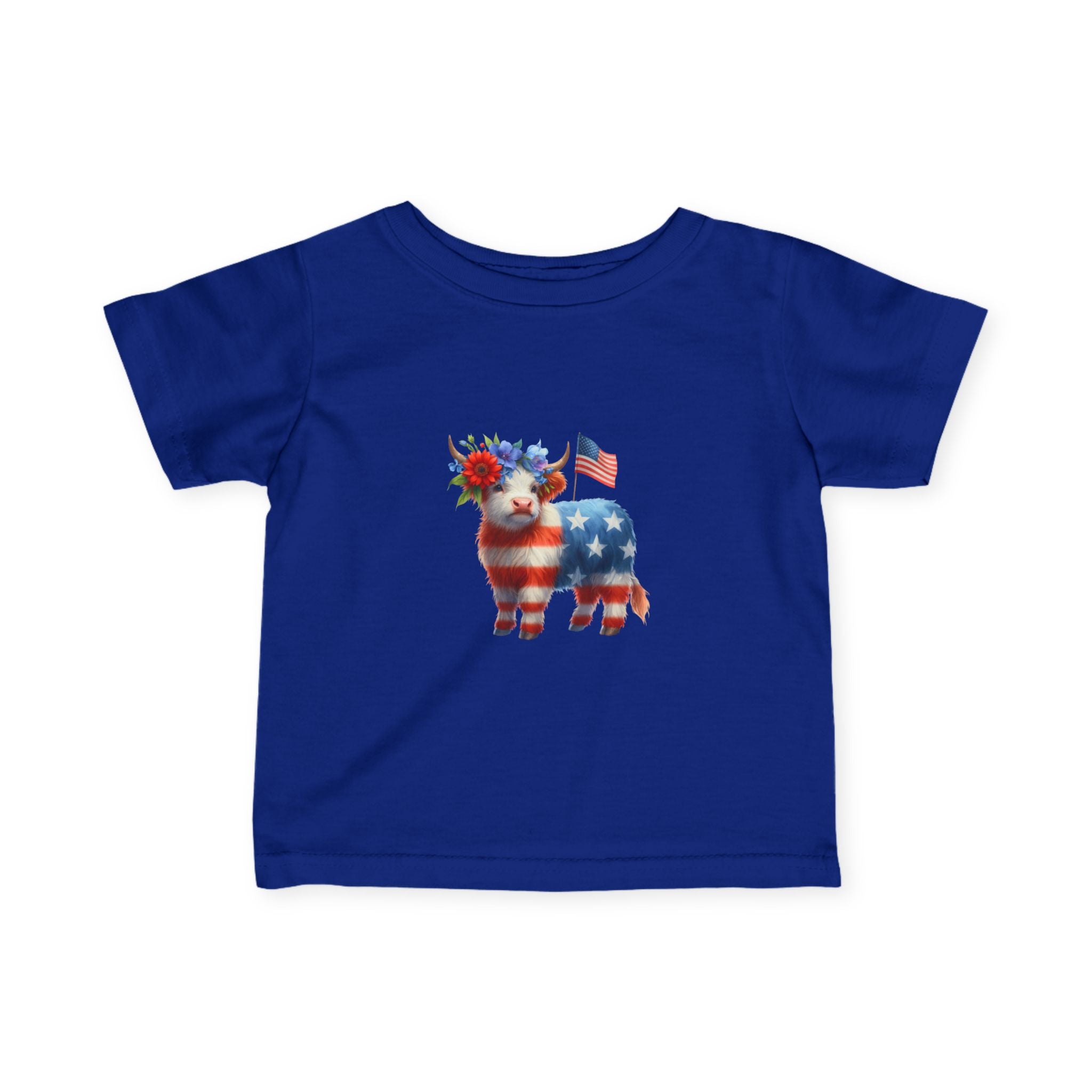 Infant Tee – American Flag Cow Baby Shirt (Patriotic Fourth of July)