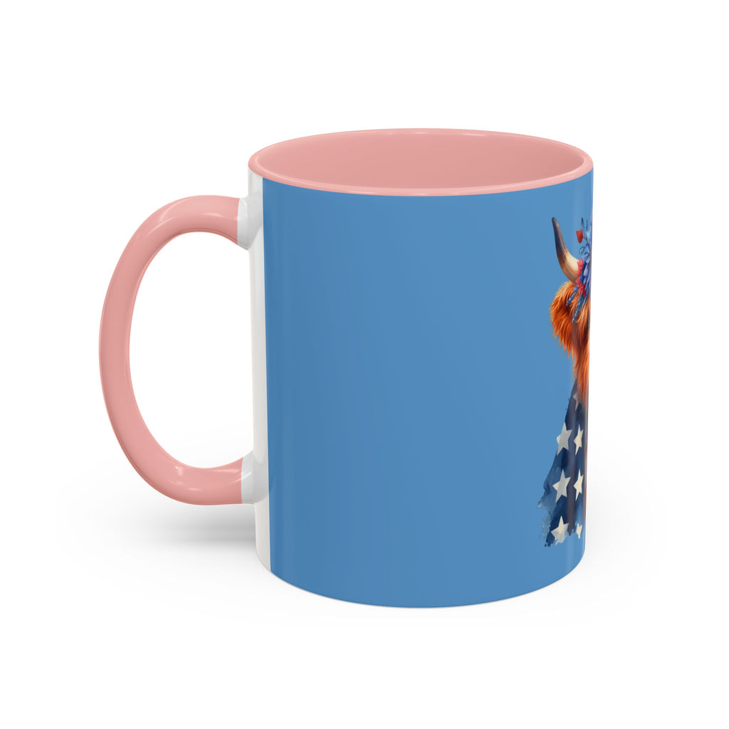 Patriotic Highland Cow Accent Coffee Mug – 11/15oz