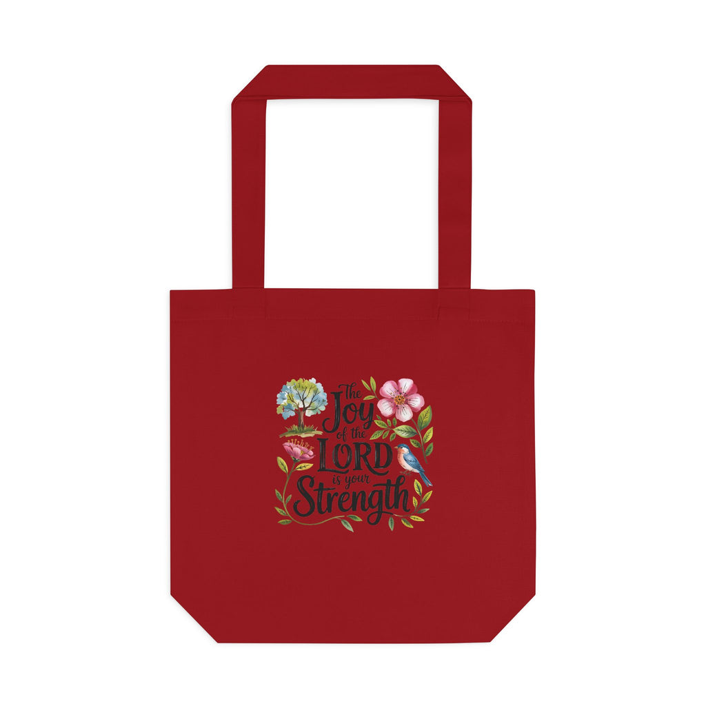 Floral Scripture Tote Bag — "The Joy of the Lord Is Your Strength" Cotton Shopper