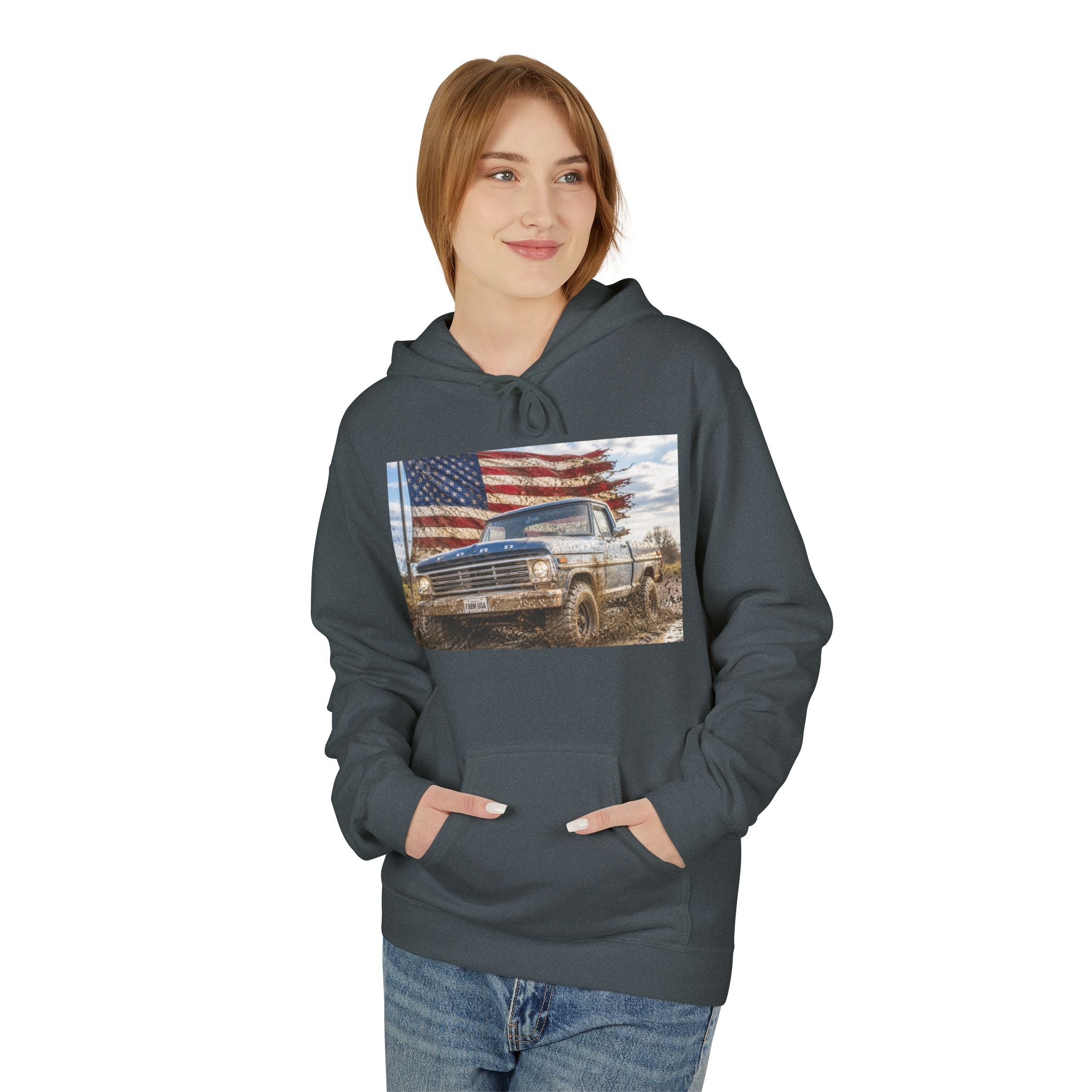American Flag Vintage Truck Hoodie — Patriotic USA Pickup Sweatshirt