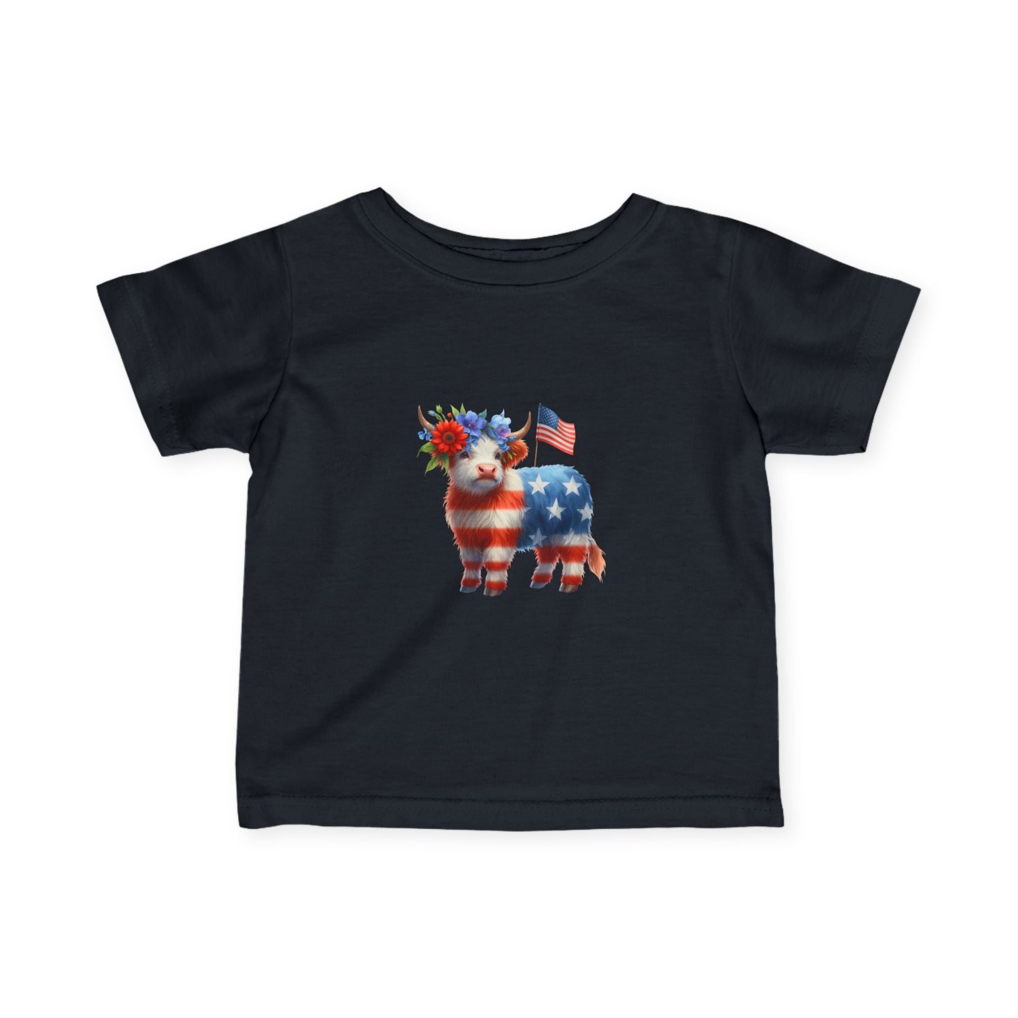 Infant Tee – American Flag Cow Baby Shirt (Patriotic Fourth of July)