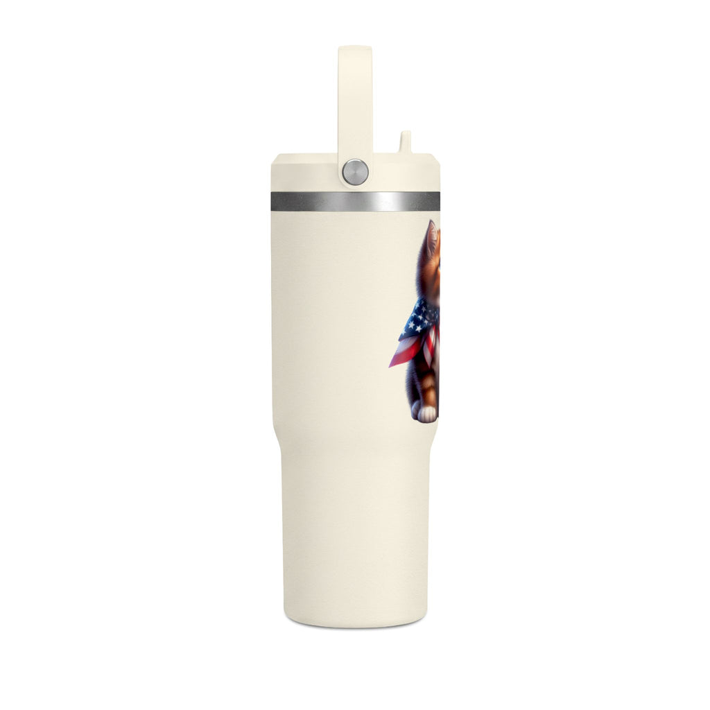 32oz Tumbler — Patriotic Kitten with American Flag Bandana