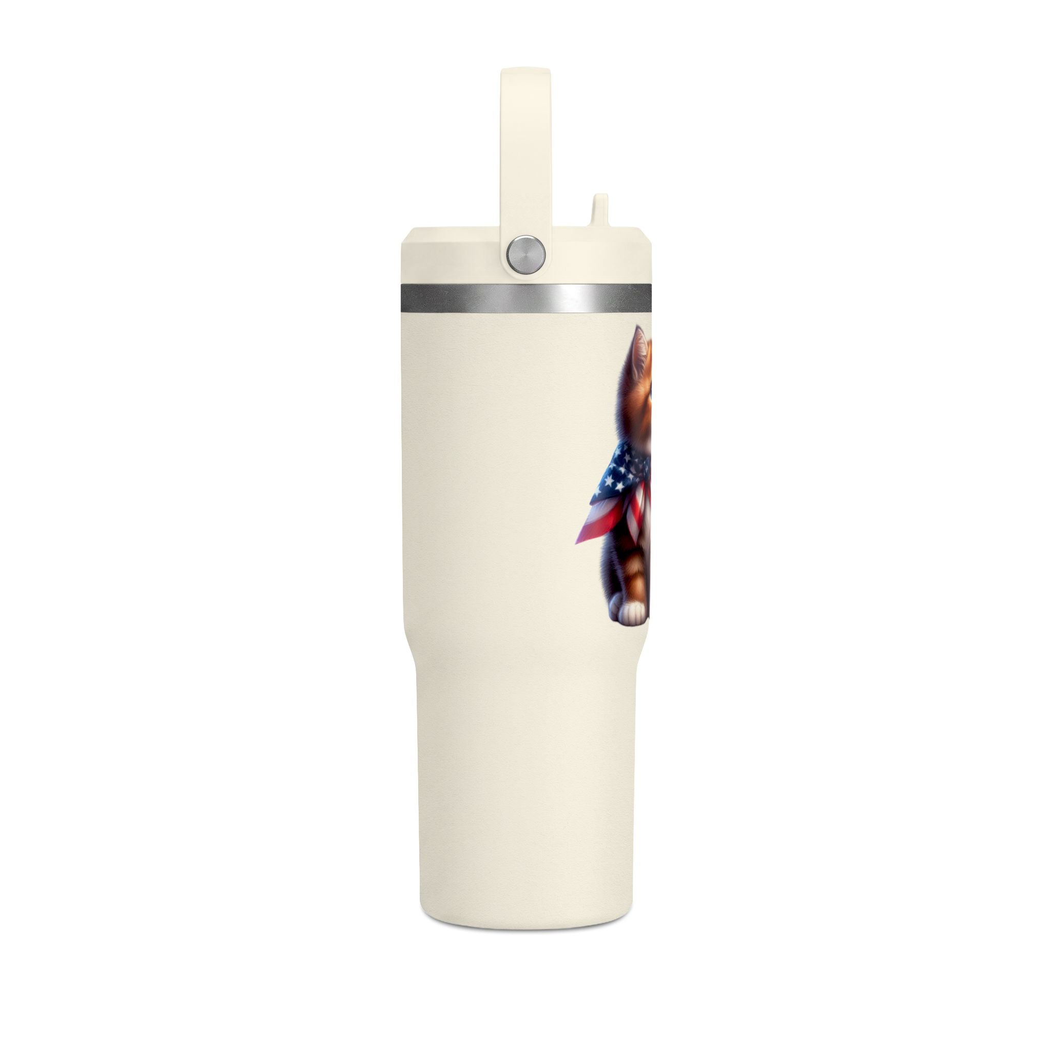 32oz Tumbler — Patriotic Kitten with American Flag Bandana