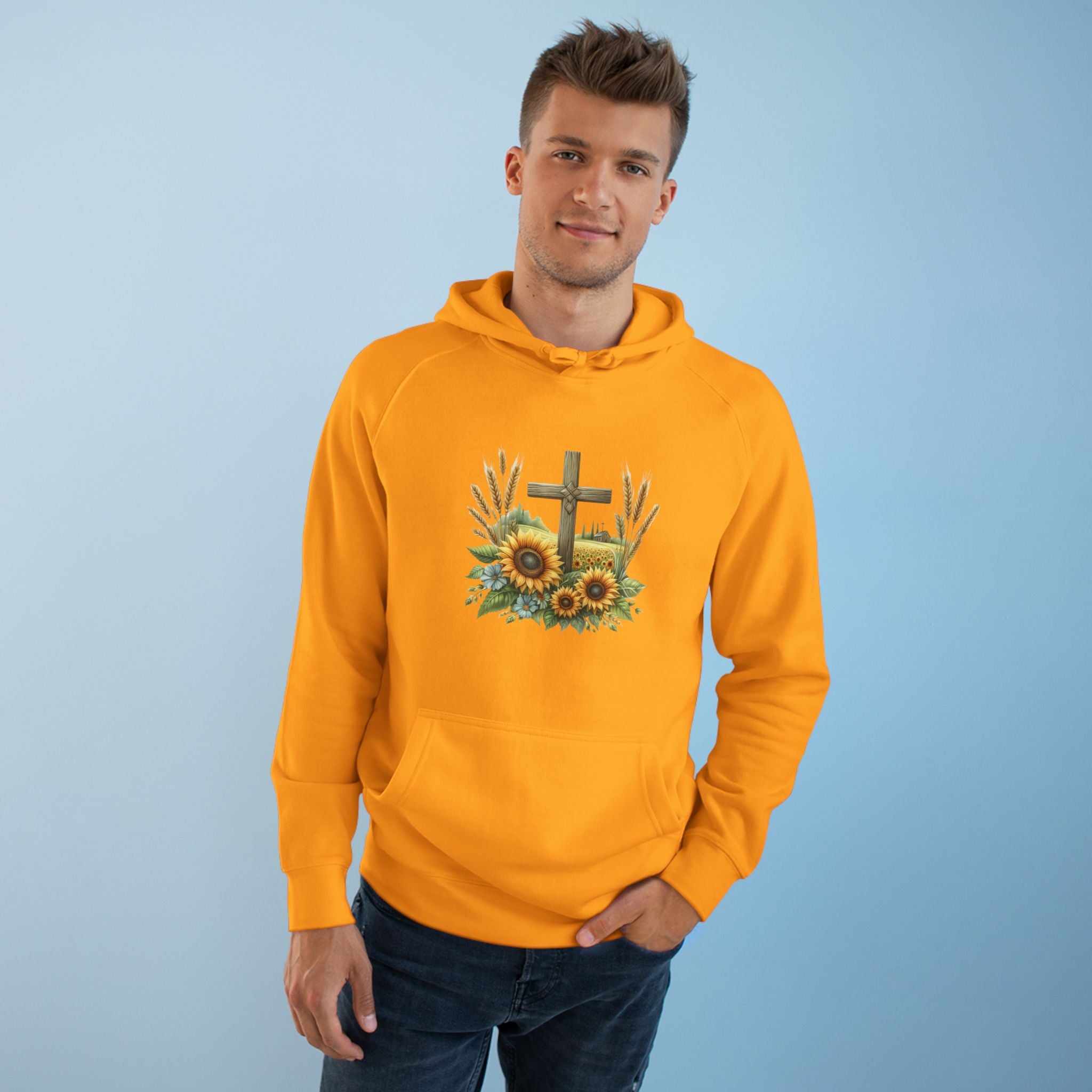Sunflower Cross Hoodie — Christian Faith Floral Pullover