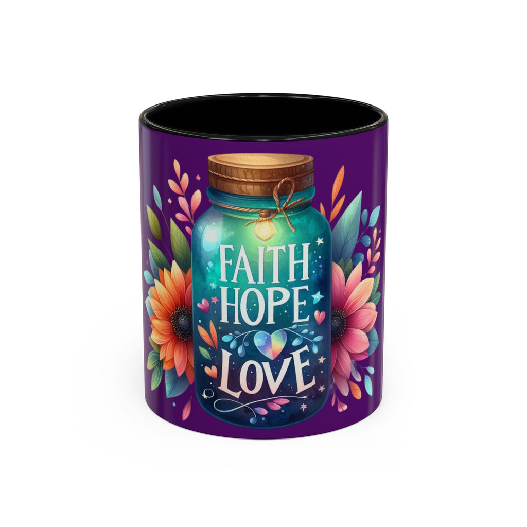 Faith Hope Love Accent Coffee Mug — Floral Jar Design (11/15 oz)