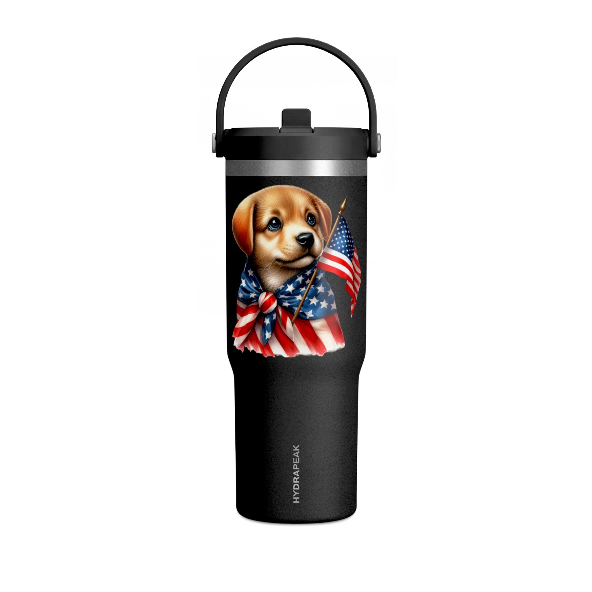 Patriotic Puppy 32oz Tumbler — American Flag Dog Travel Mug