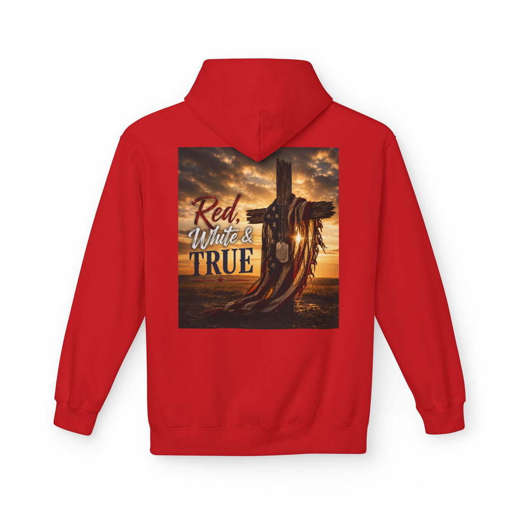 Red White & True Hoodie — Patriotic Cross Sunset Pullover