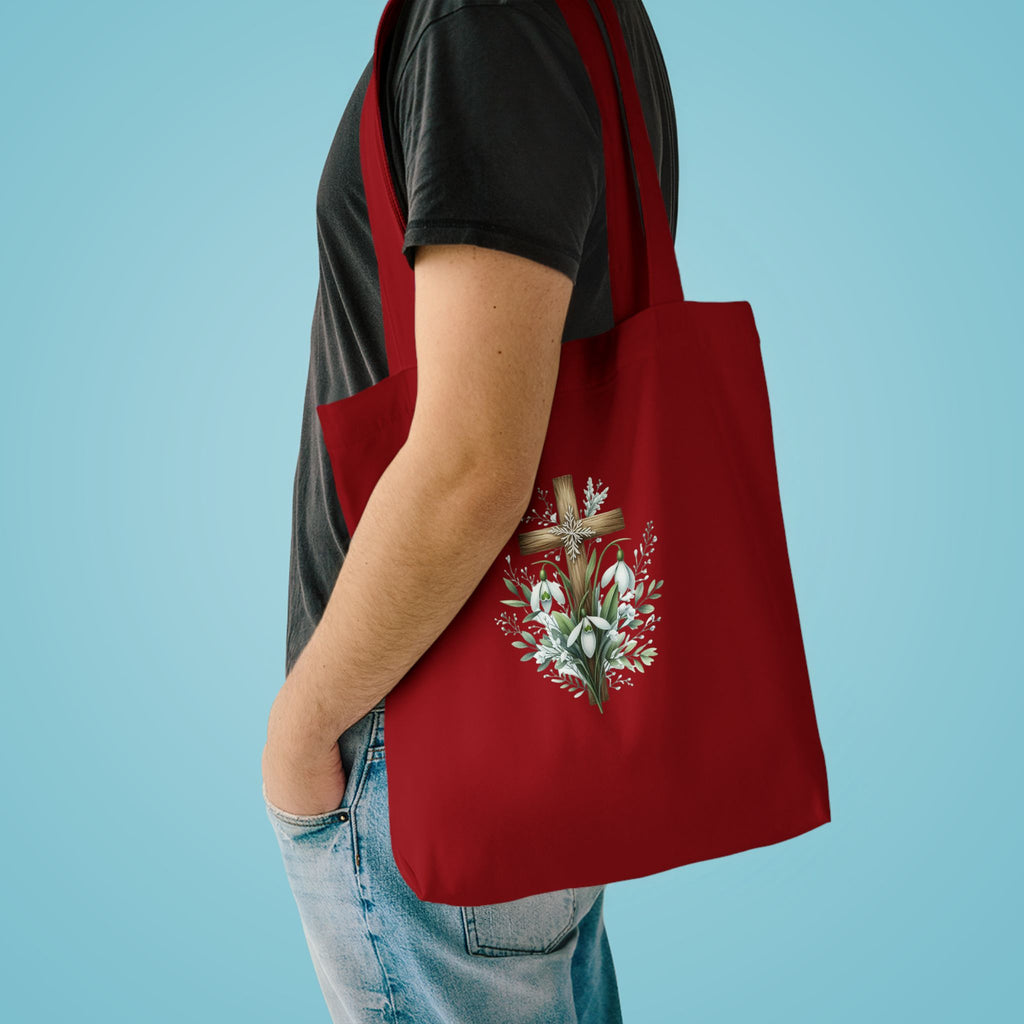 Floral Cross Cotton Tote Bag – Easter Faith Reusable Market Bag