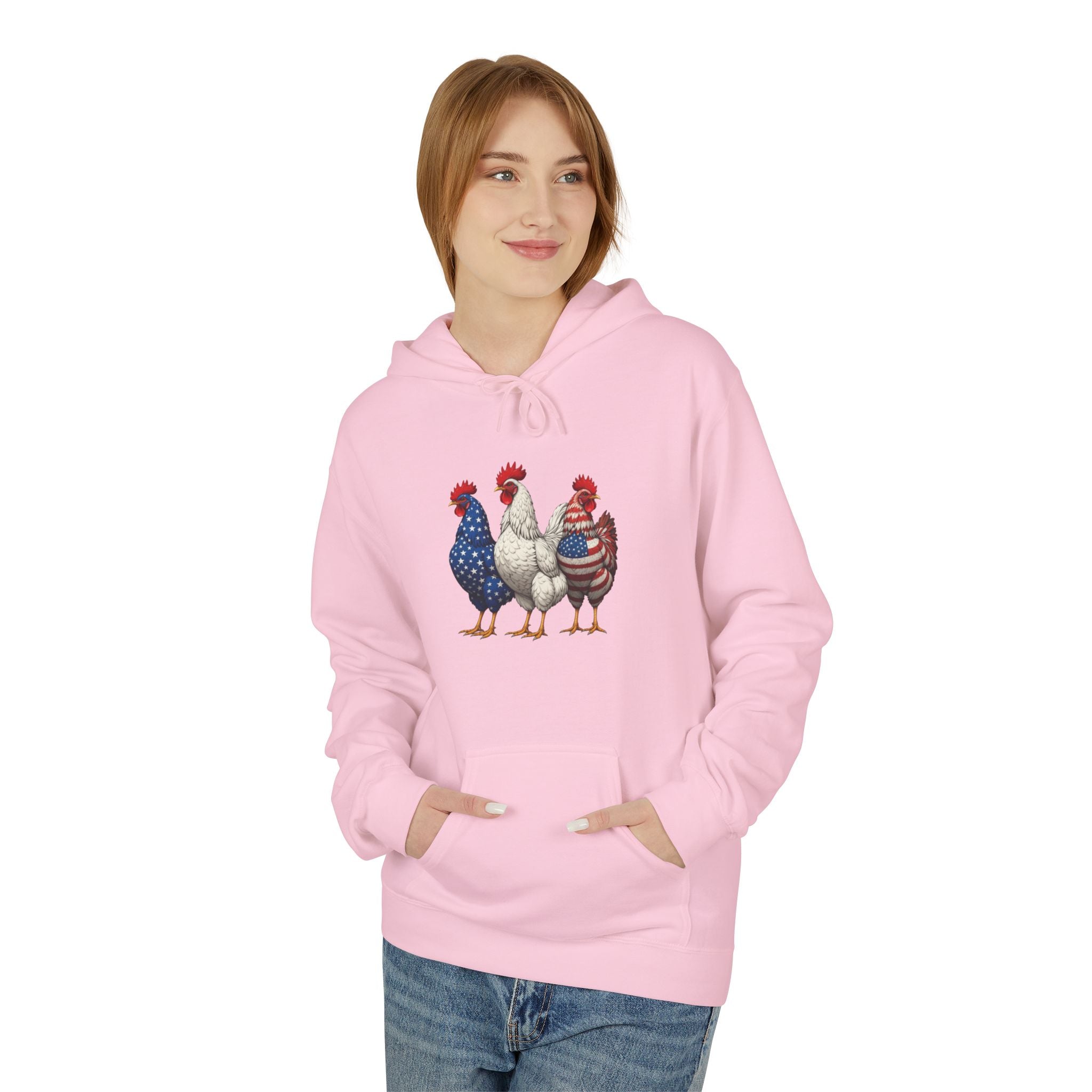 Patriotic Rooster Hoodie — Americana Farmhouse Chickens Pullover
