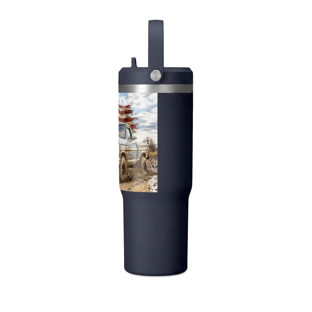 32oz Tumbler – Vintage Truck with American Flag Travel Mug