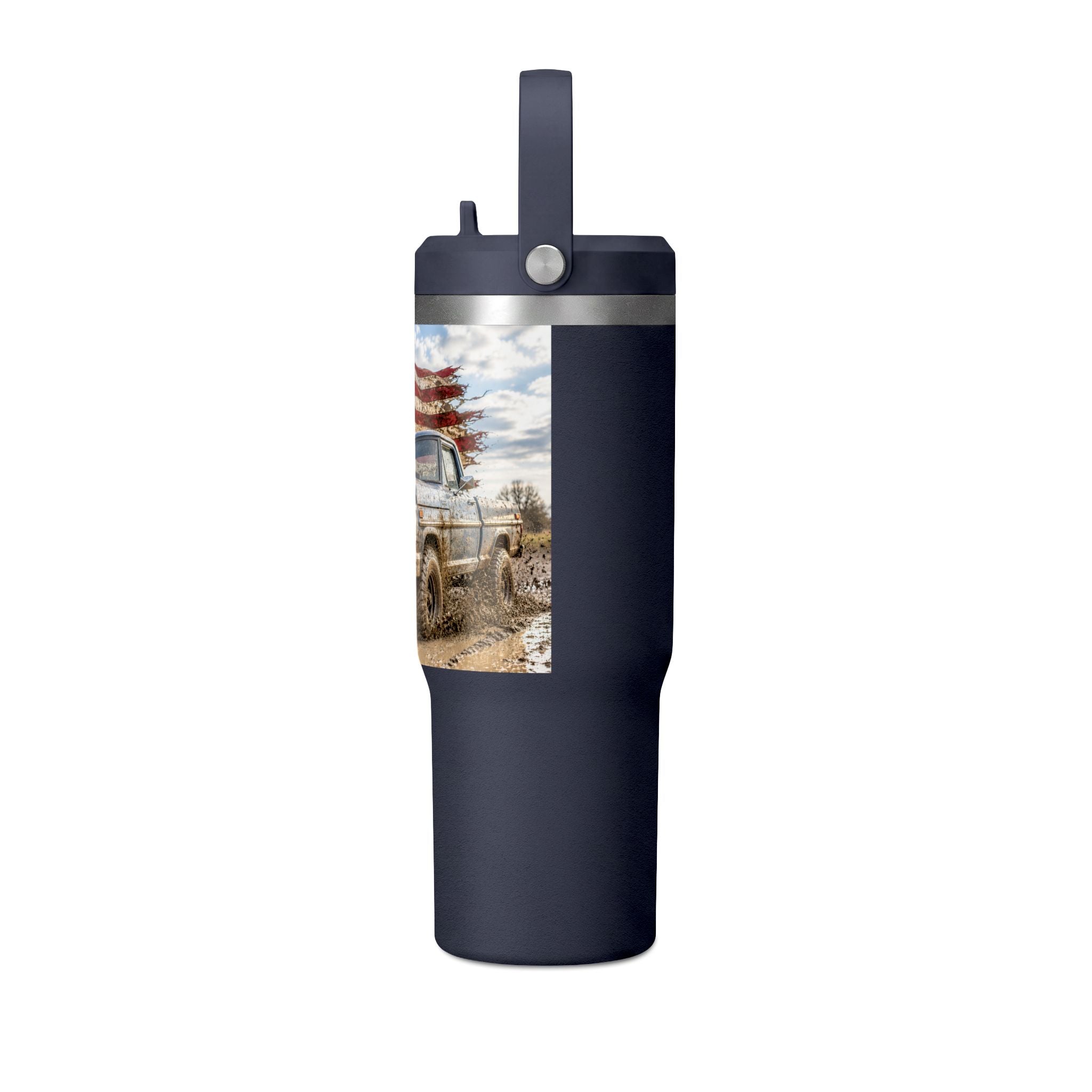 32oz Tumbler – Vintage Truck with American Flag Travel Mug