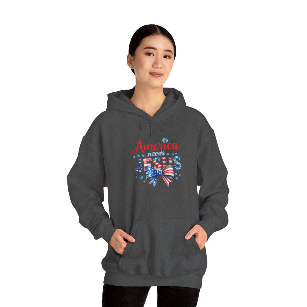 America Loves Jesus Patriotic Hoodie – Flag Bow Christian Sweatshirt