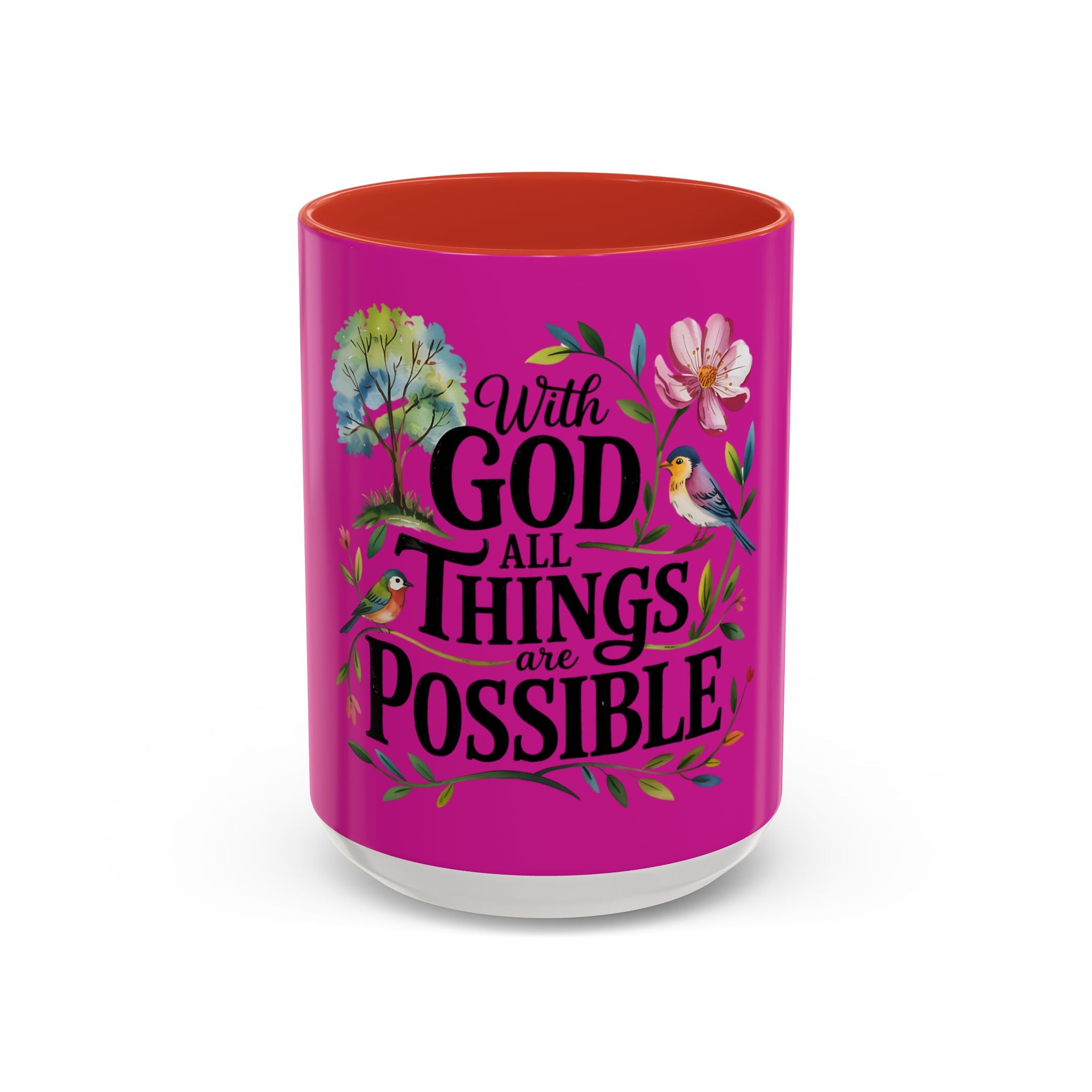 Inspirational Coffee Mug — "With God All Things Are Possible" Floral Accent