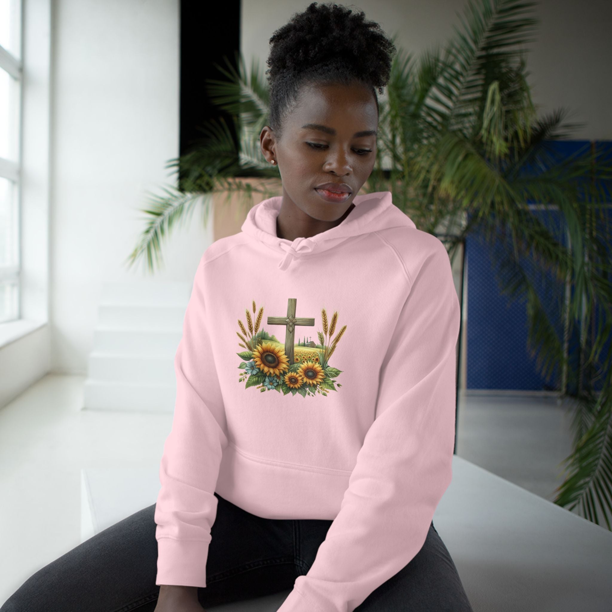 Sunflower Cross Hoodie — Christian Faith Floral Pullover