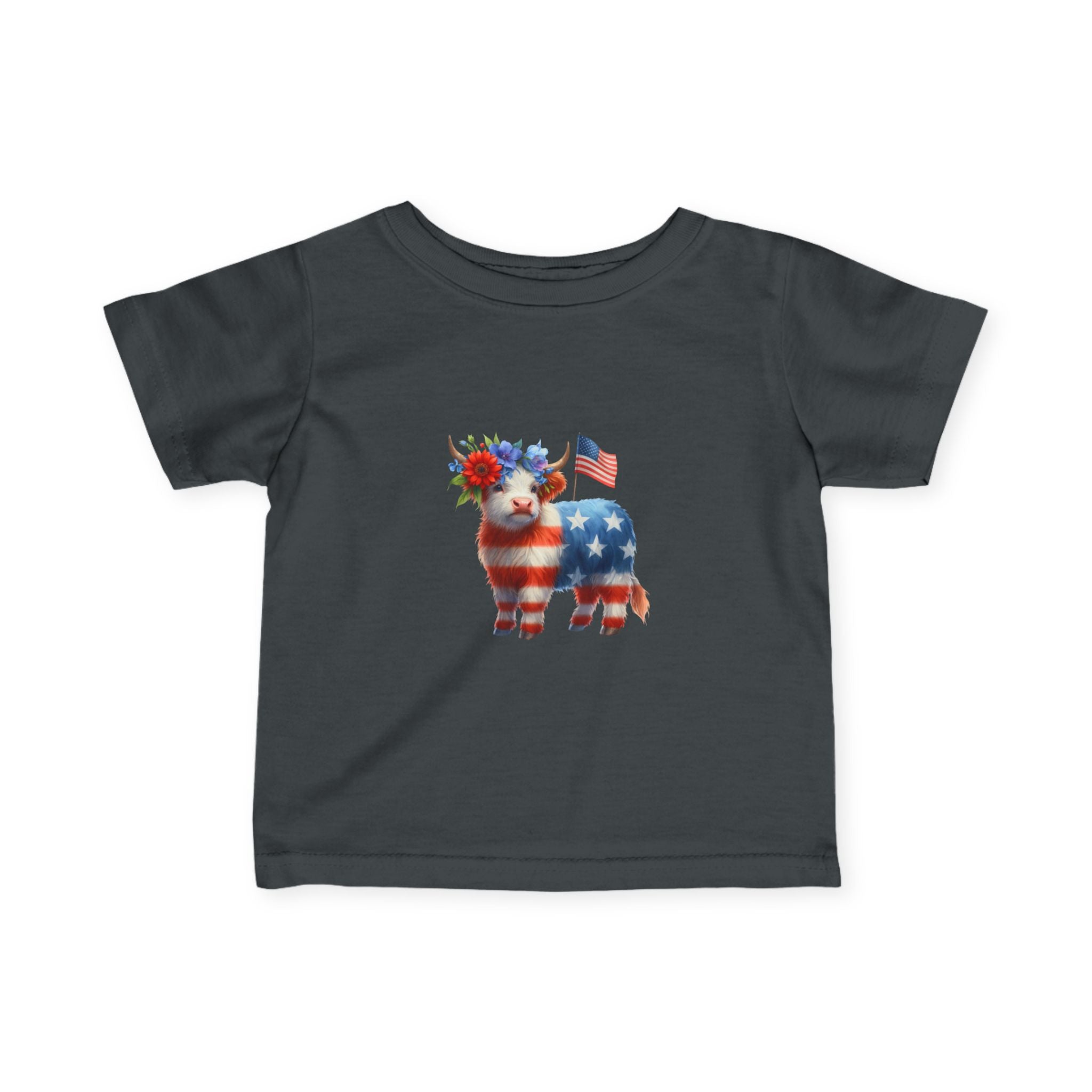 Infant Tee – American Flag Cow Baby Shirt (Patriotic Fourth of July)