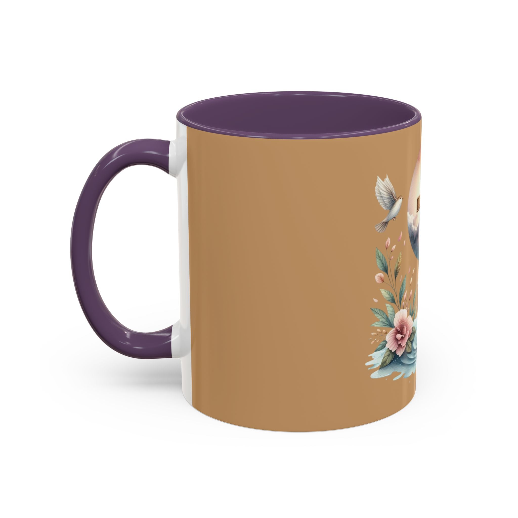 Christian Cross Accent Coffee Mug — Faith, Doves & Floral Baptism Gift (11/15oz)