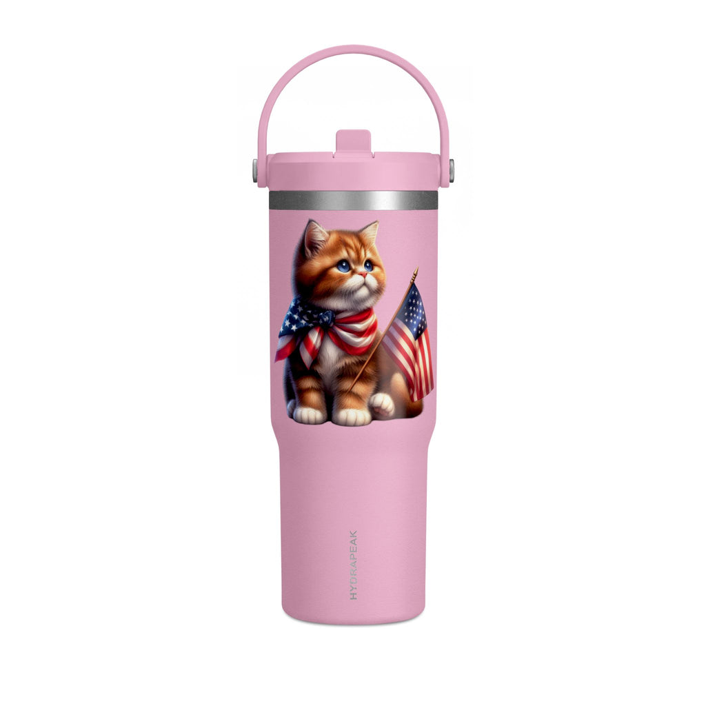 32oz Tumbler — Patriotic Kitten with American Flag Bandana