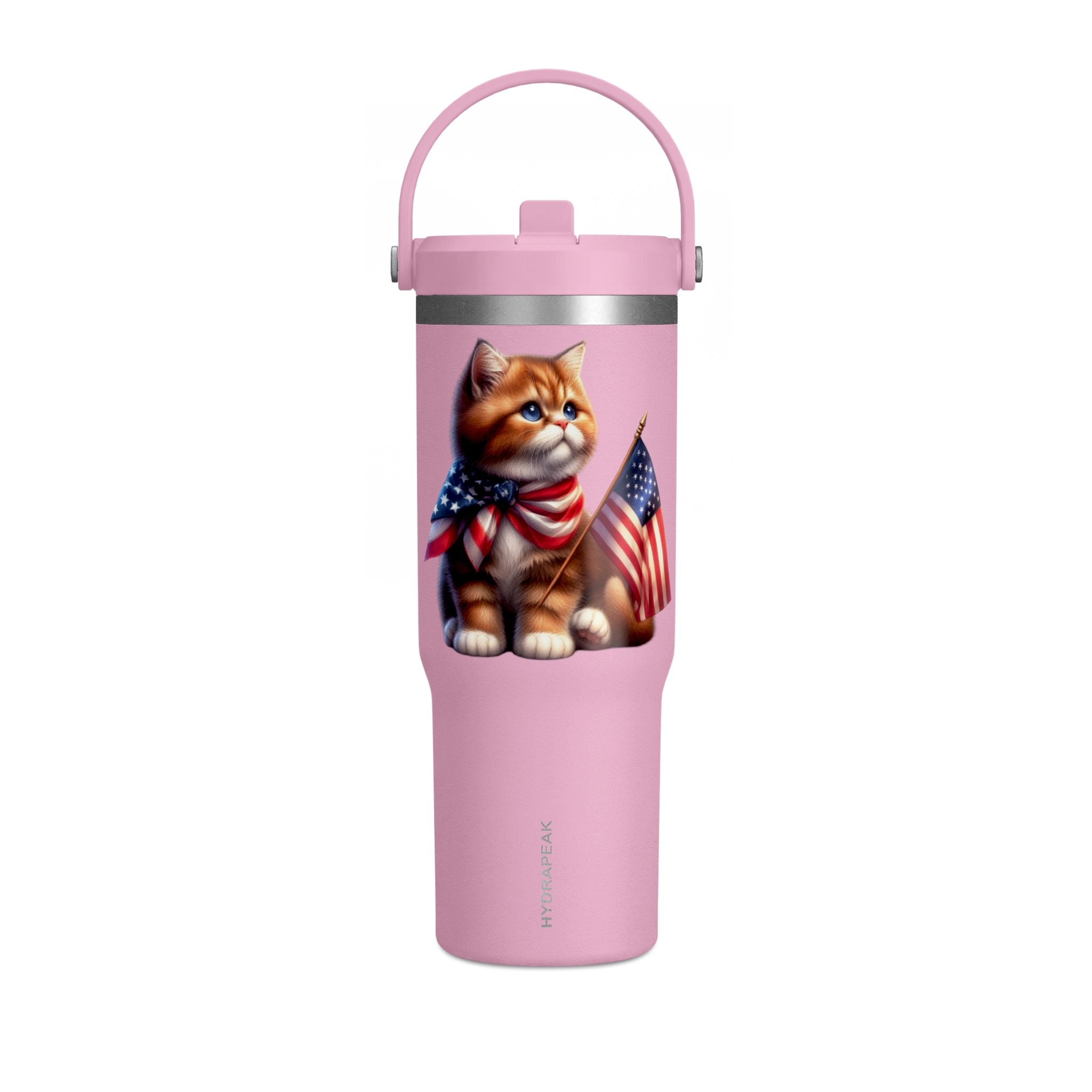32oz Tumbler — Patriotic Kitten with American Flag Bandana