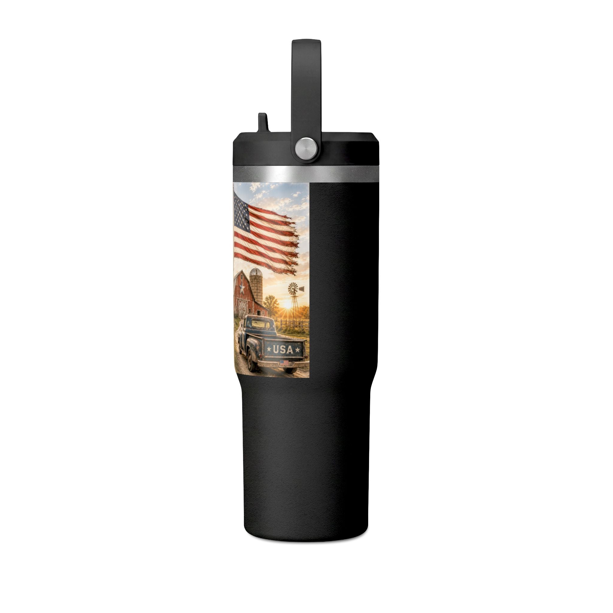 32oz Insulated Tumbler — Rustic 'What America Was Made From' Farm Flag Design