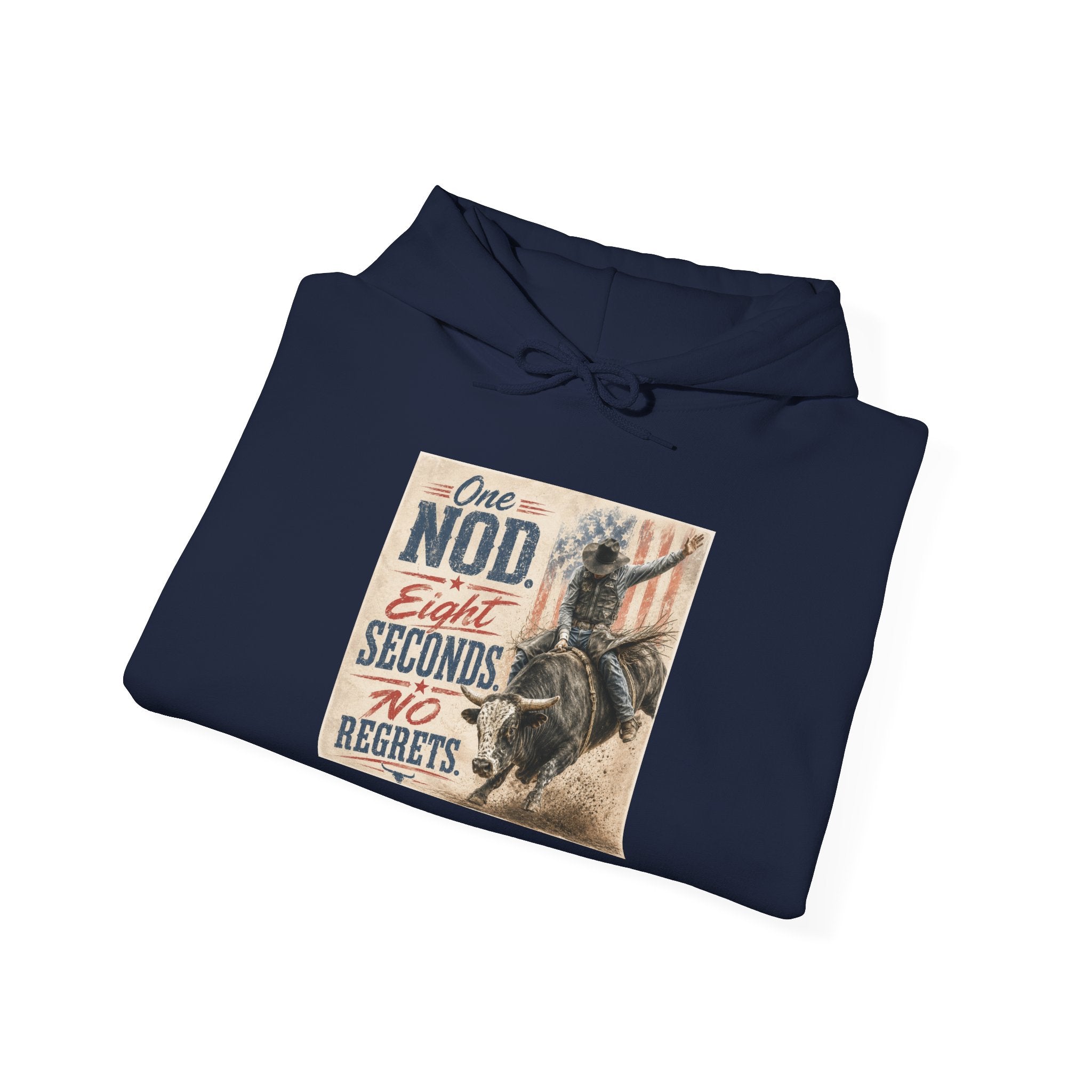 Hoodie - 'One Nod Eight Seconds No Regrets' Motorcycle Rider Vintage Graphic Hoodie