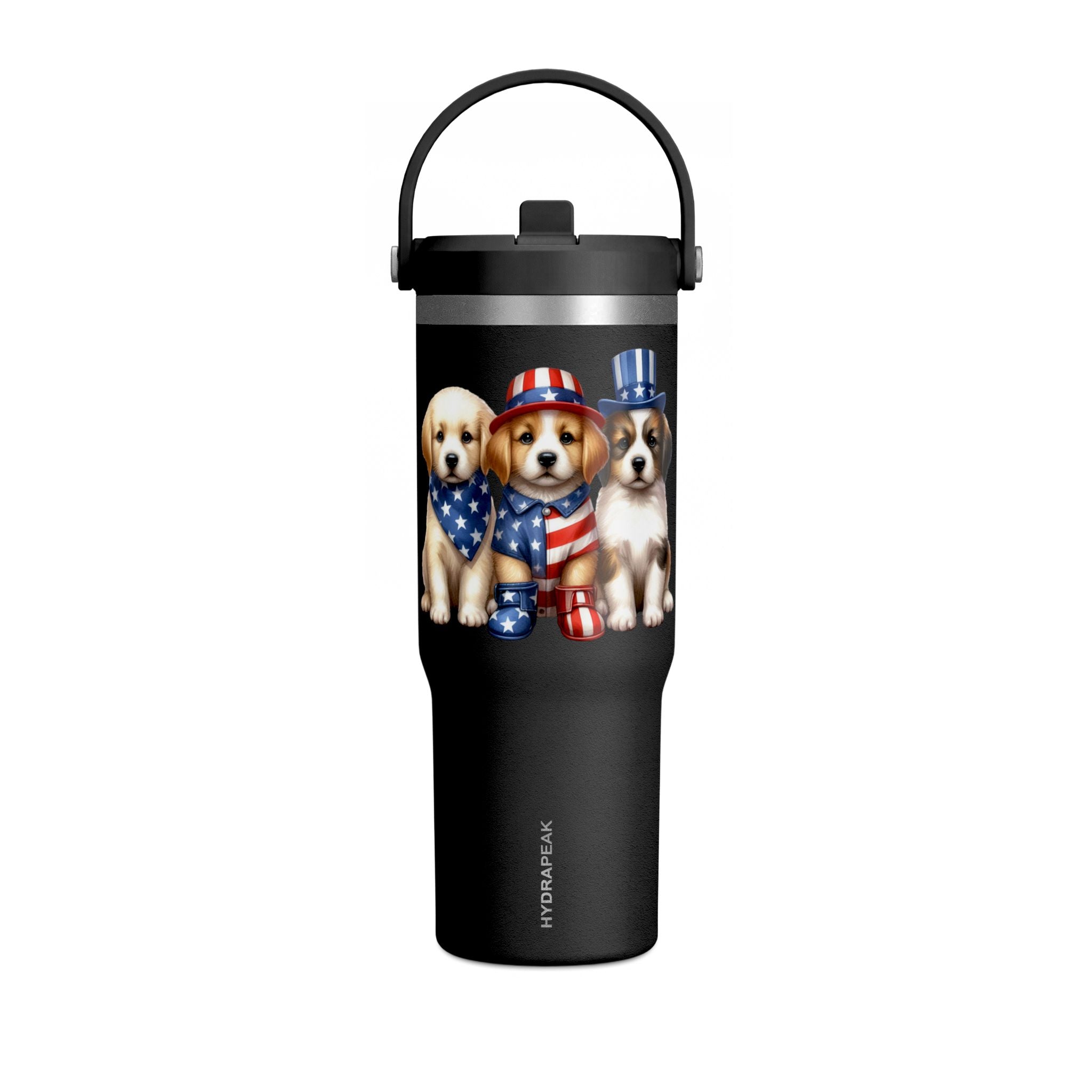 32oz Tumbler - Patriotic Puppies American Flag Travel Cup