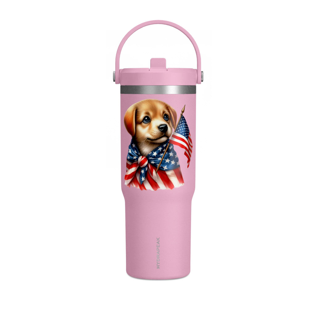 Patriotic Puppy 32oz Tumbler — American Flag Dog Travel Mug
