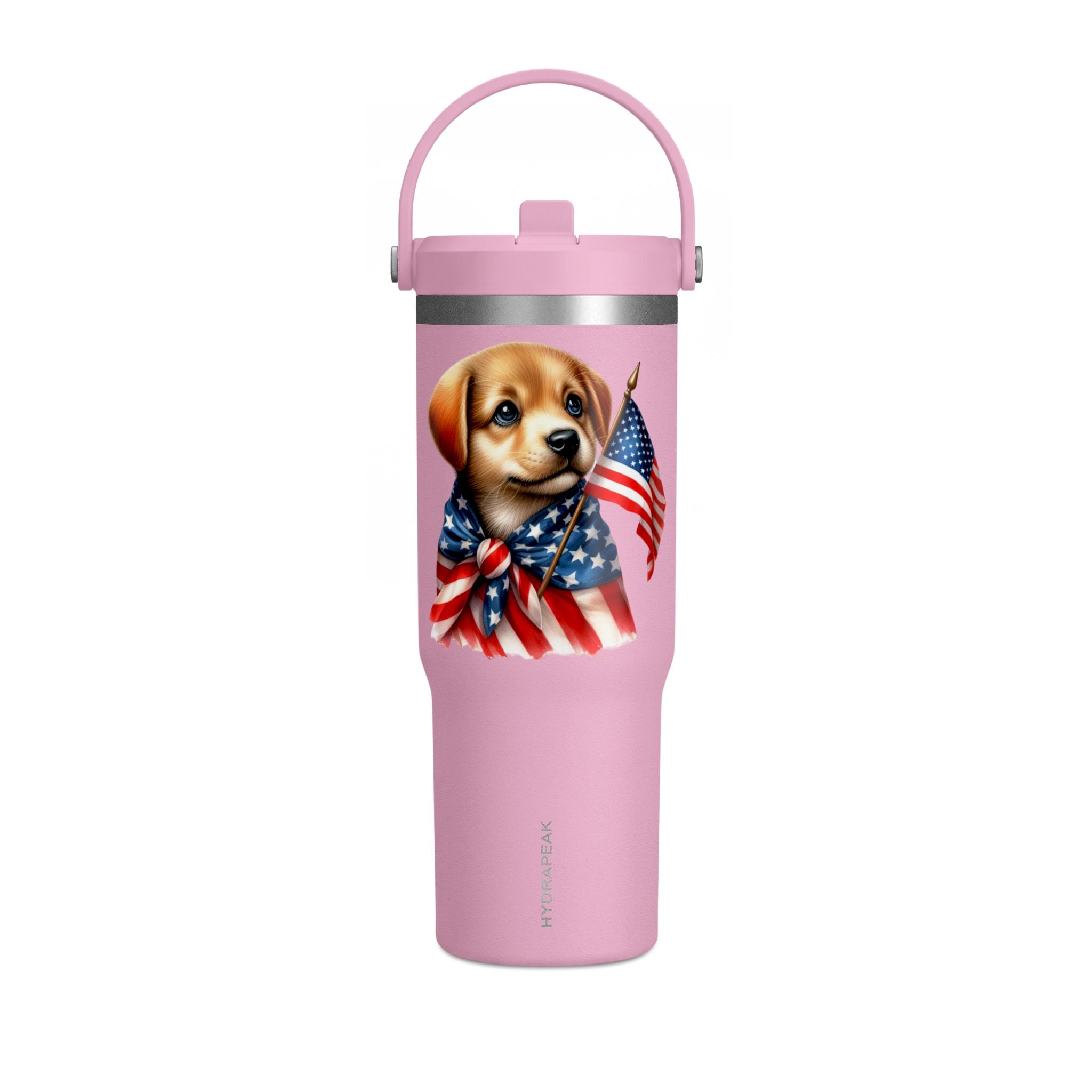 Patriotic Puppy 32oz Tumbler — American Flag Dog Travel Mug
