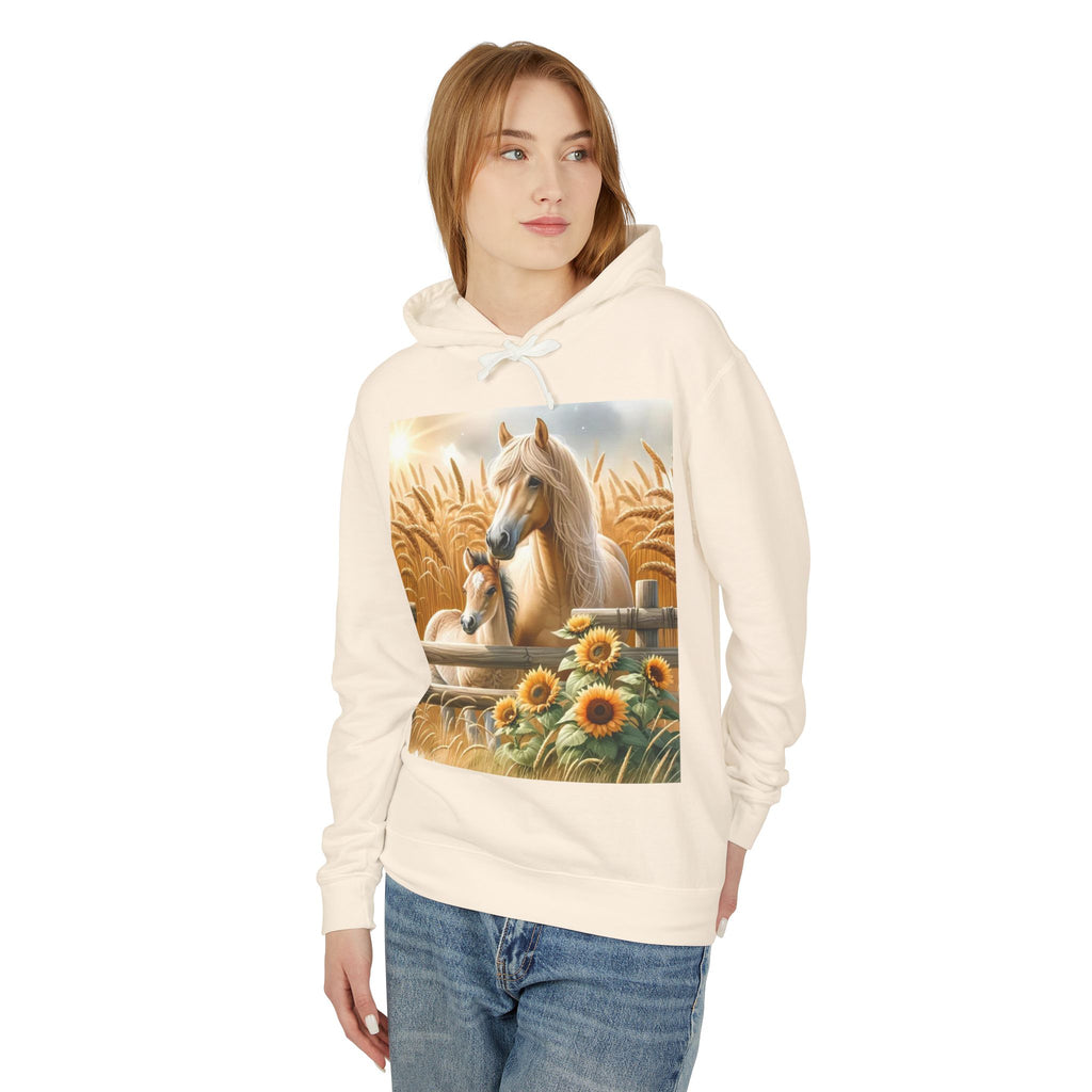 Horse & Foal Sunflower Hoodie — Pastel Farm Animal Sweatshirt