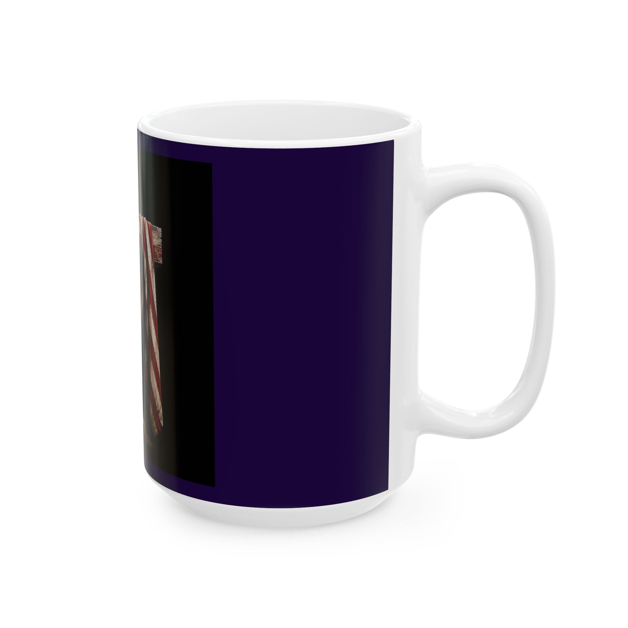 Military Tribute Ceramic Mug — Fallen Soldier Helmet, Boots & American Flag Memorial (11oz/15oz)