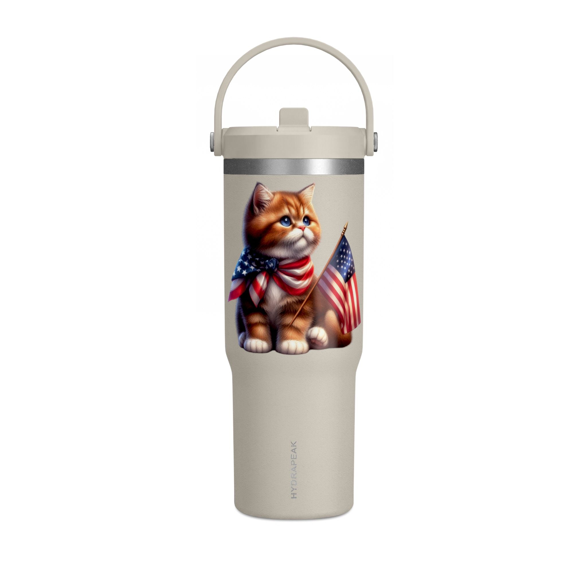 32oz Tumbler — Patriotic Kitten with American Flag Bandana