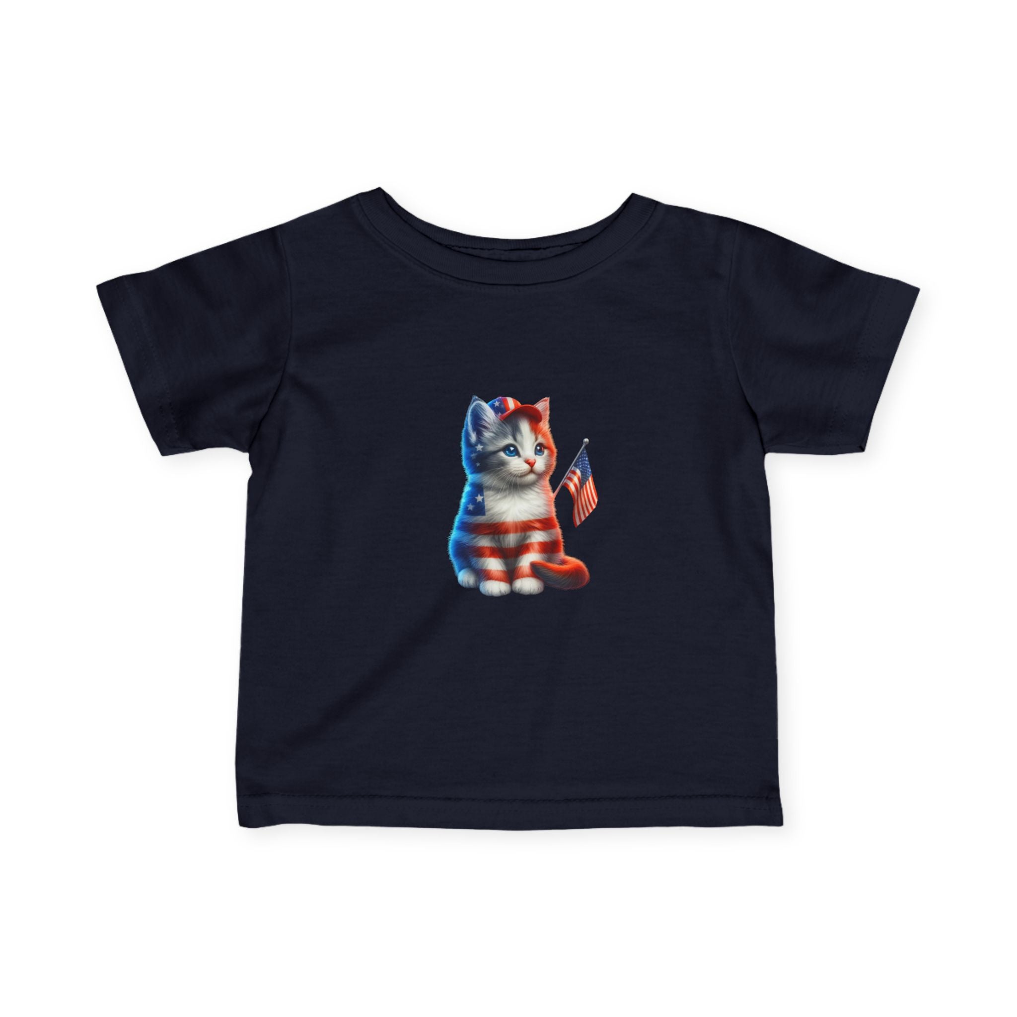 Infant Tee — Patriotic American Flag Kitten Graphic